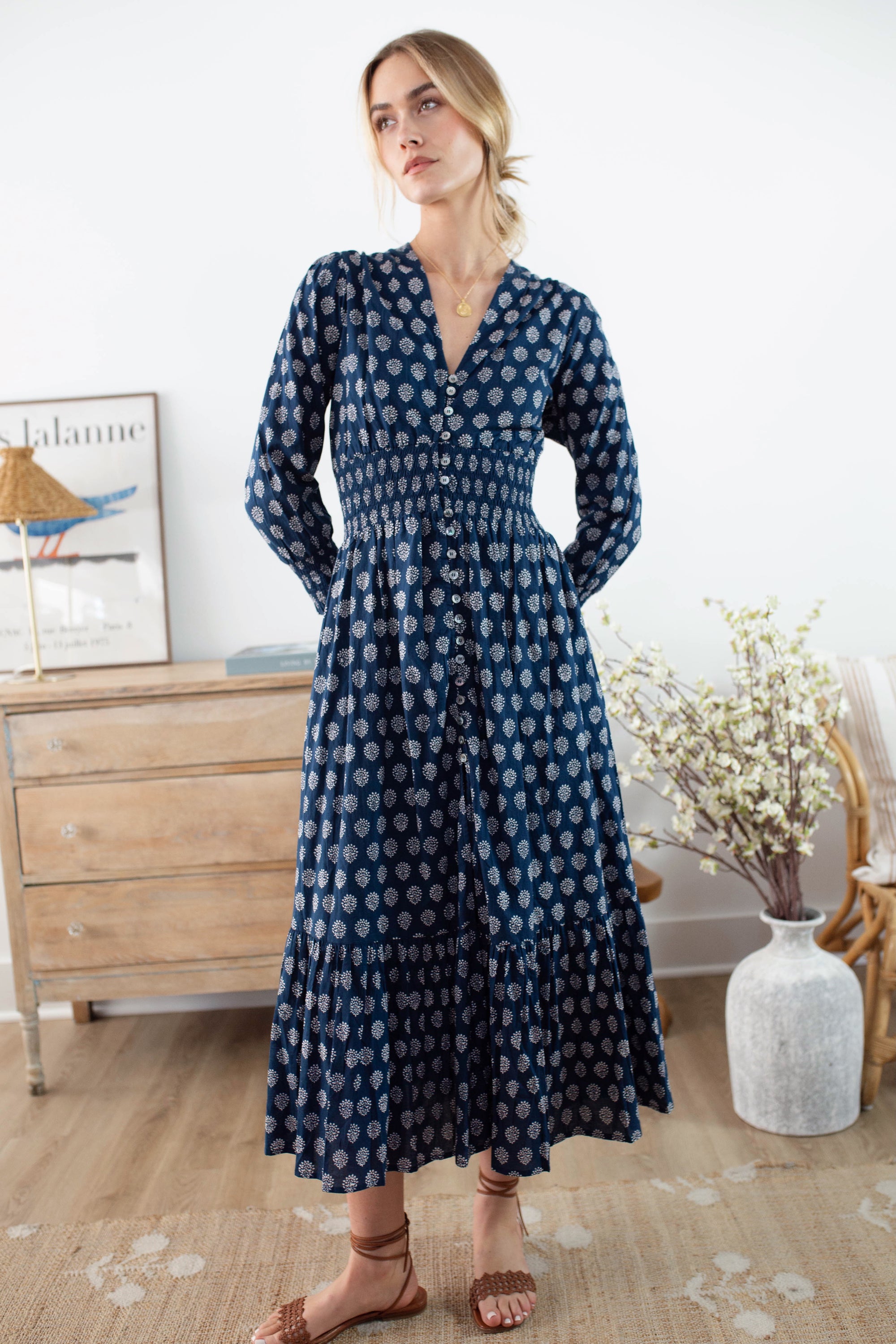 Francesca Dress - Navy Mini Meadow