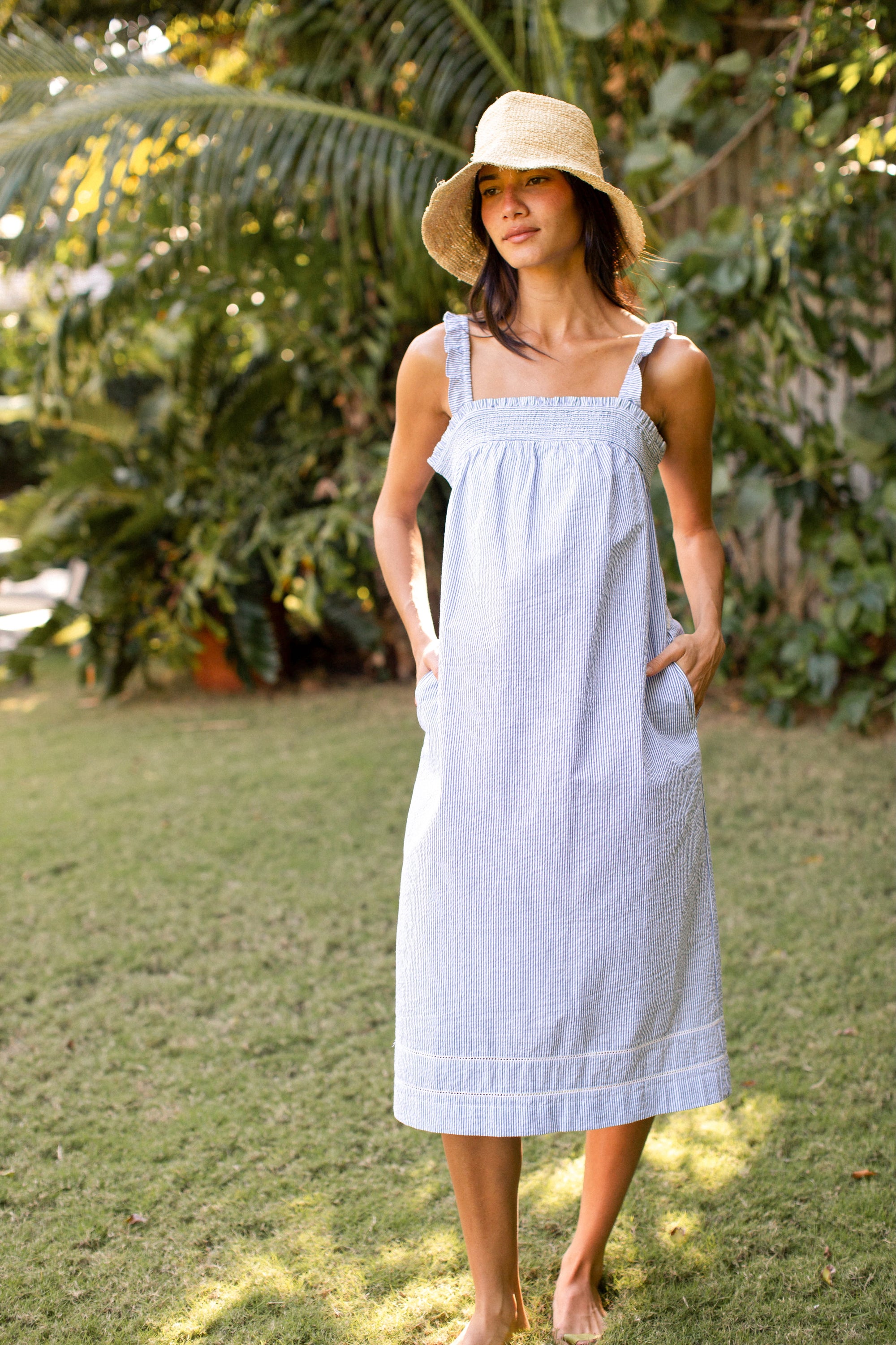 blue seersucker dress TBBC Girls' Pammy's Pinafore Dress main image 1
