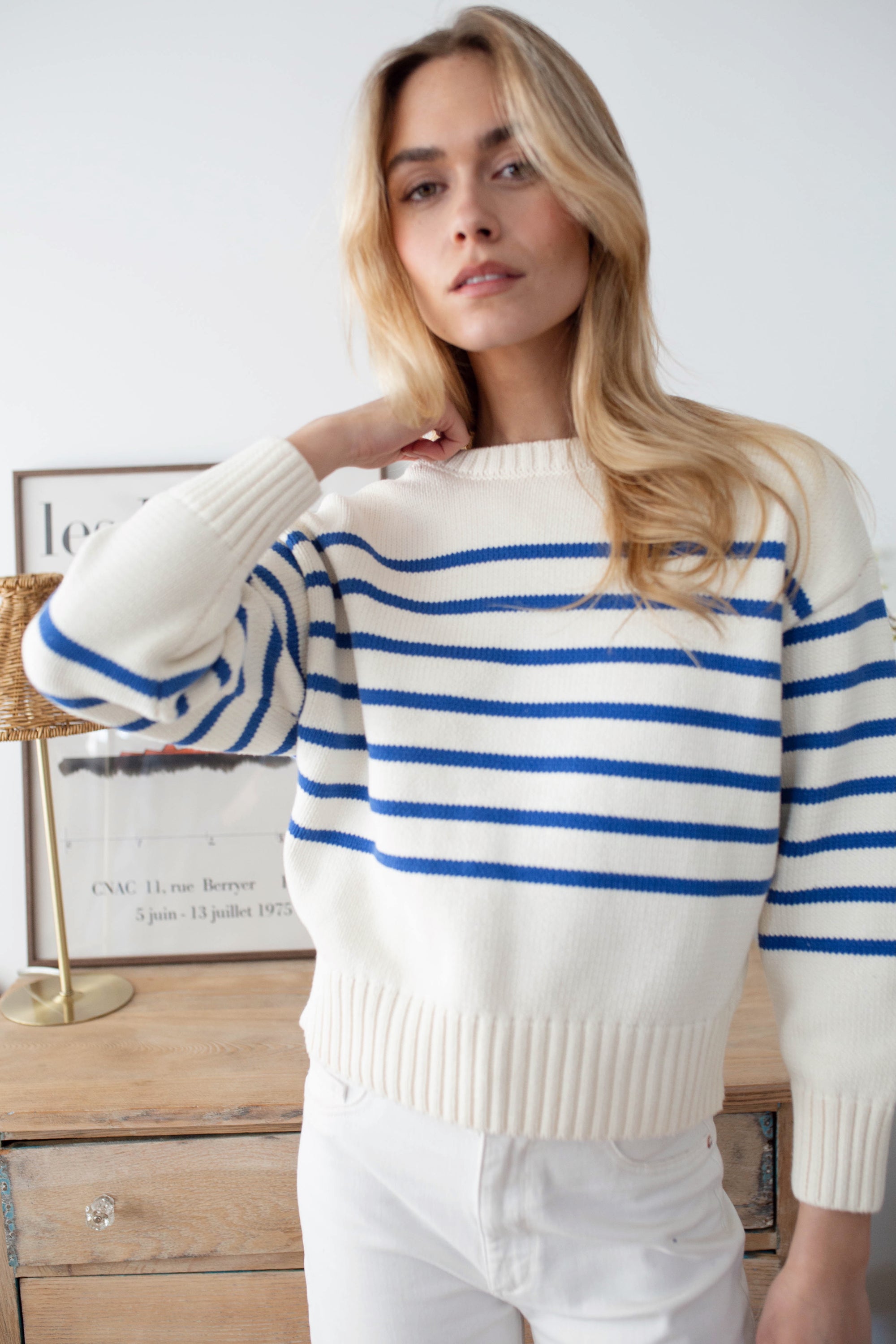 Lake Sweater - Ivory/Tidal Blue Stripe