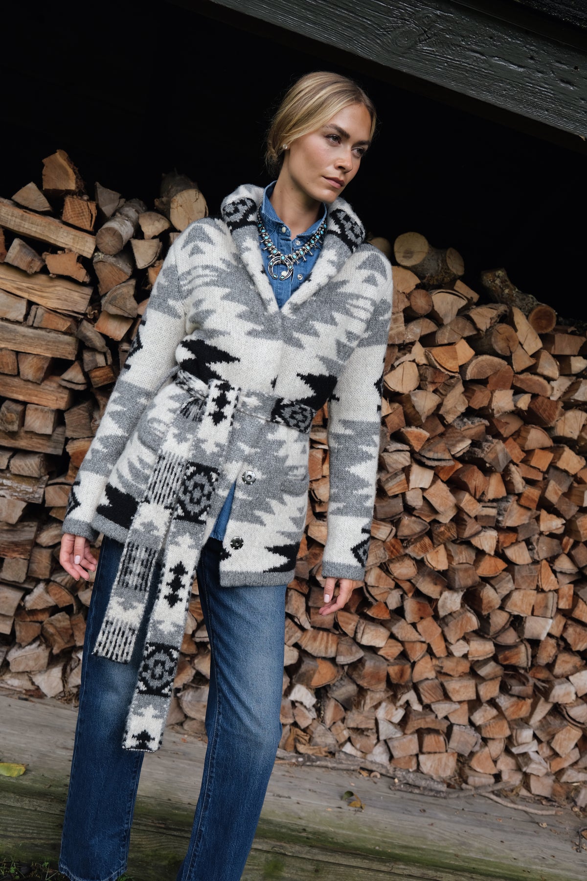 Sedona Sweater Coat - Grey Intarsia
