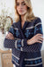 Marea Shawl Cardigan in Intarsia Flower – Navy