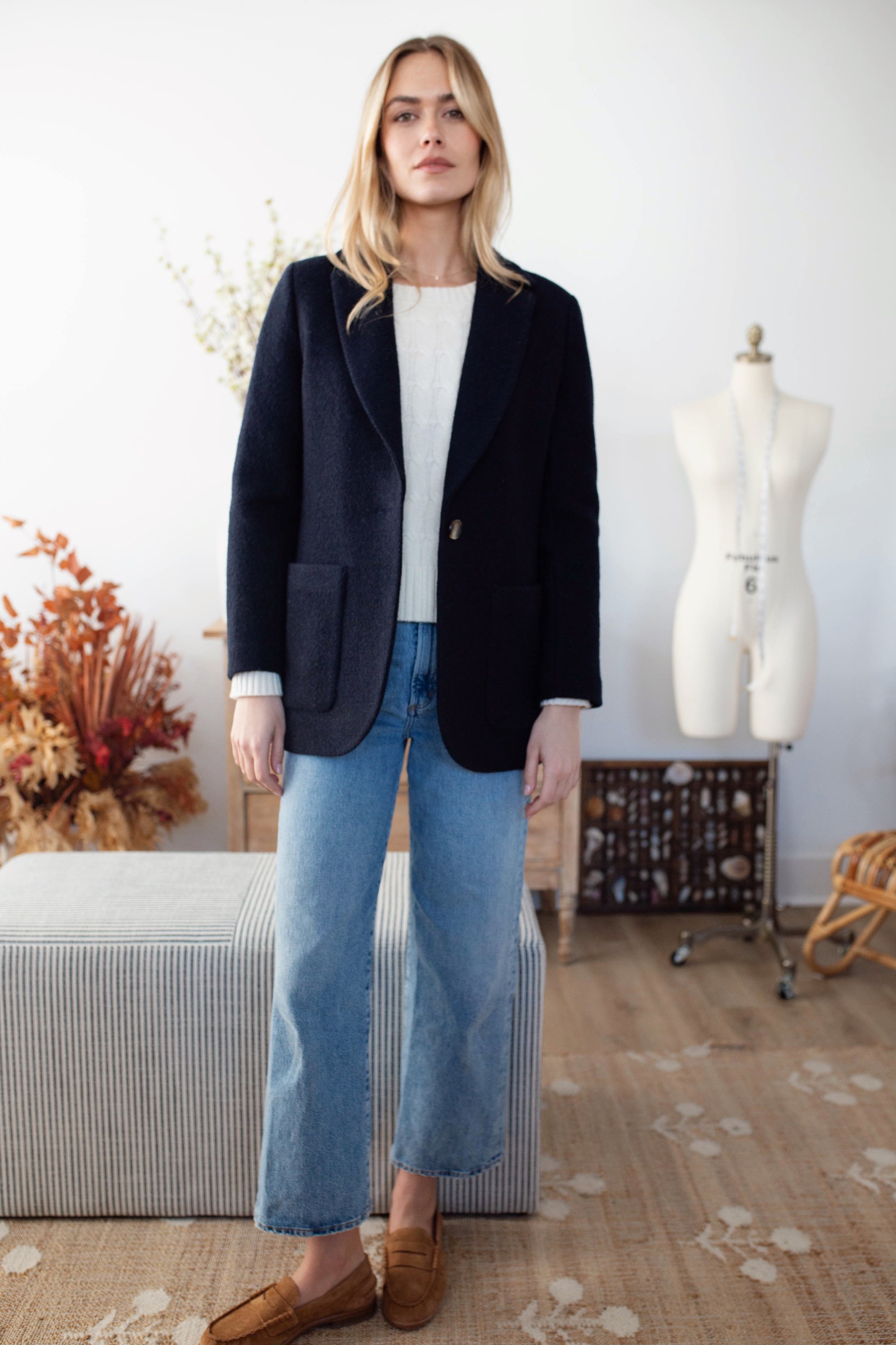 Boiled Wool Blazer - Navy