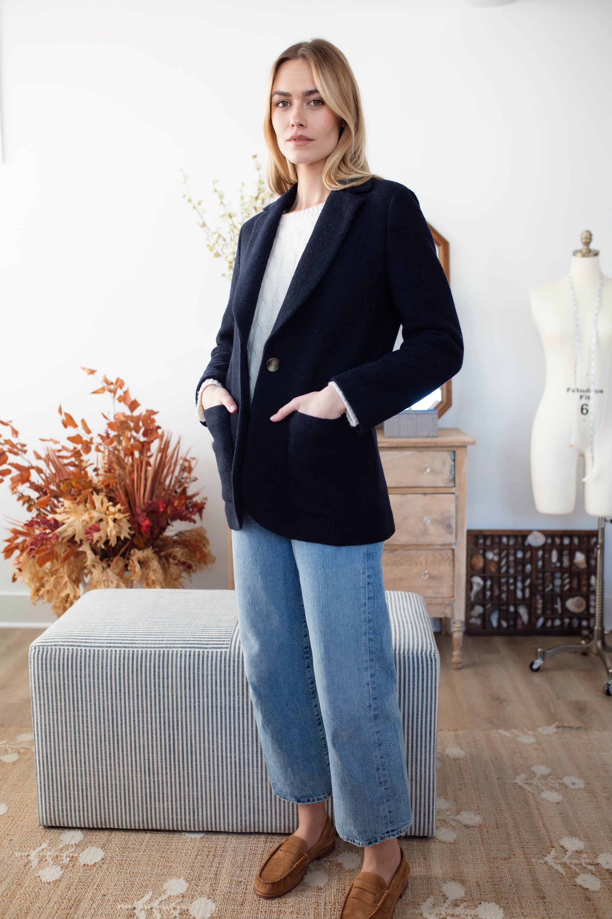 Boiled Wool Blazer - Navy