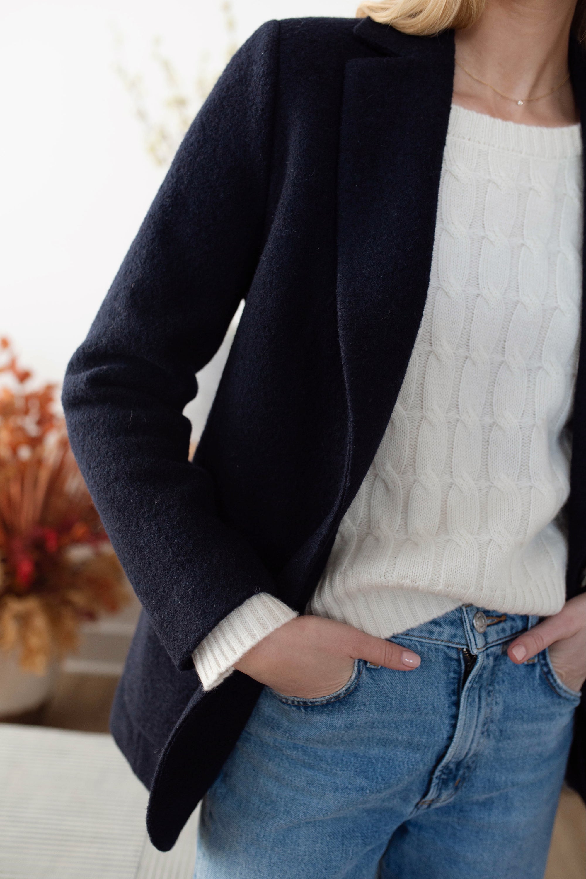 Boiled Wool Blazer - Navy