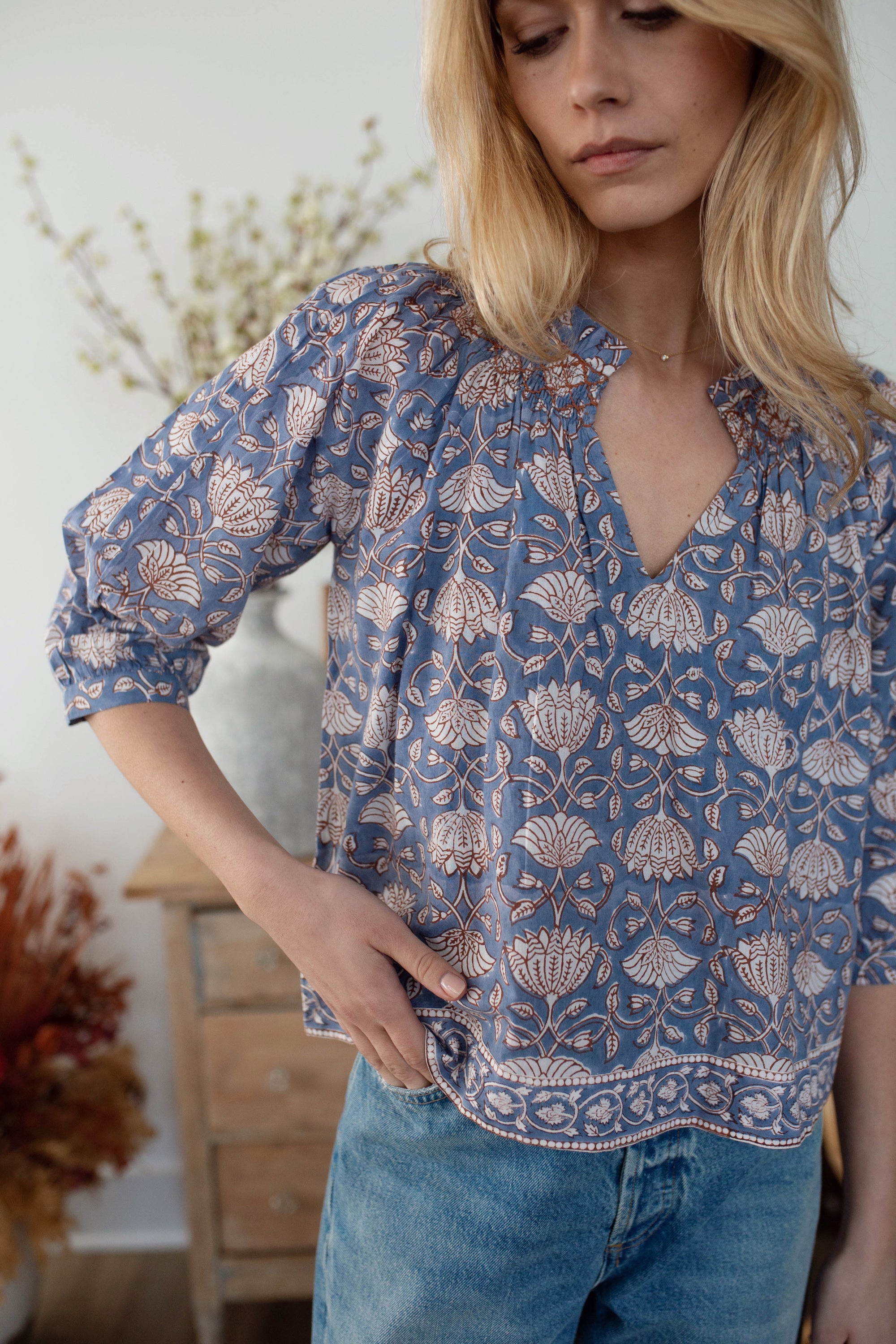 Cordelia Top - Blue Indigo Lotus