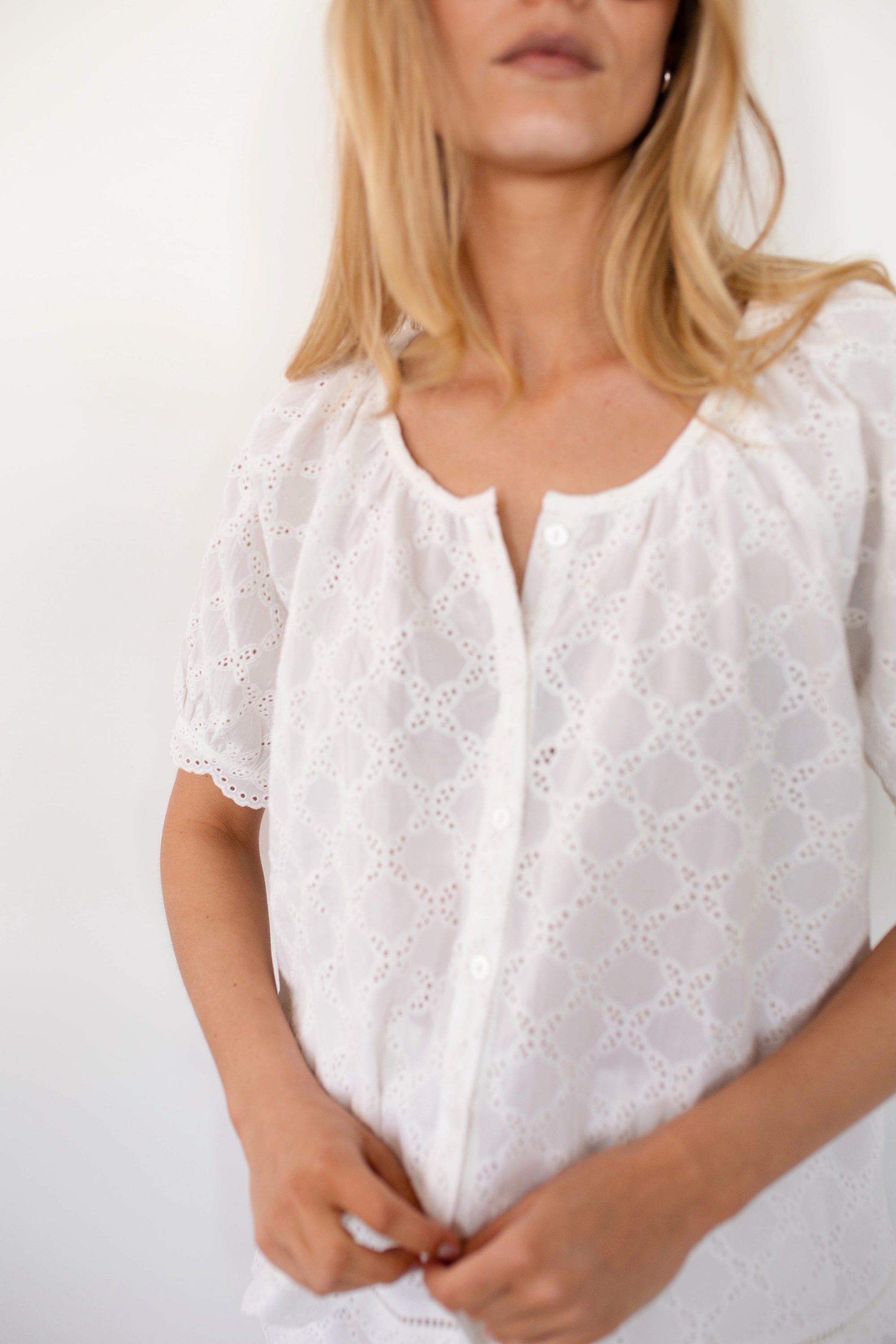 Everly Top - White Lattice Eyelet