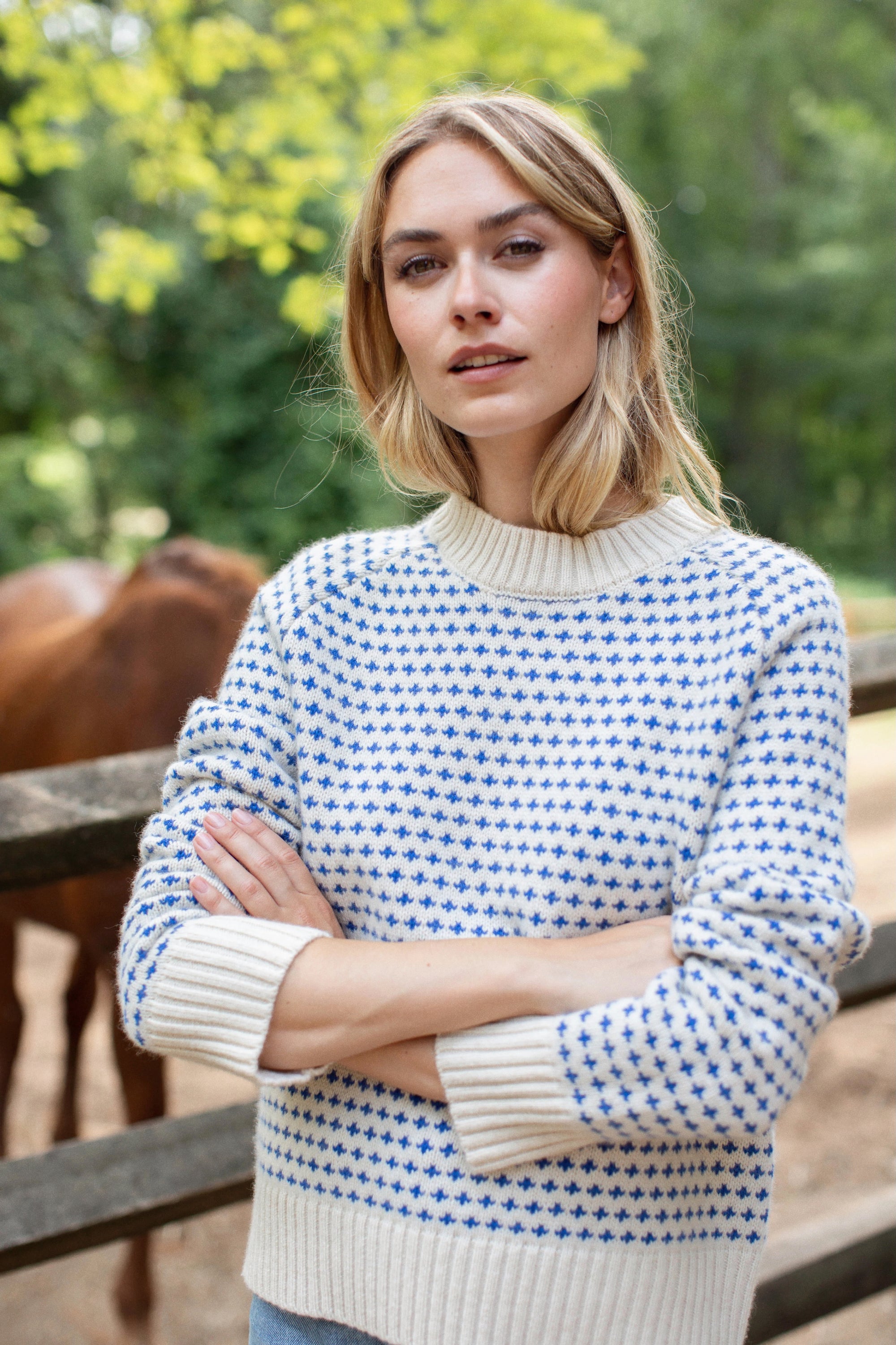 Lodge Sweater - Ivory/Tidal Blue Birdseye