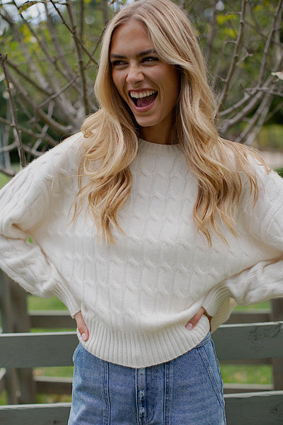 Slouchy Cable Knit Cashmere Sweater - Ivory