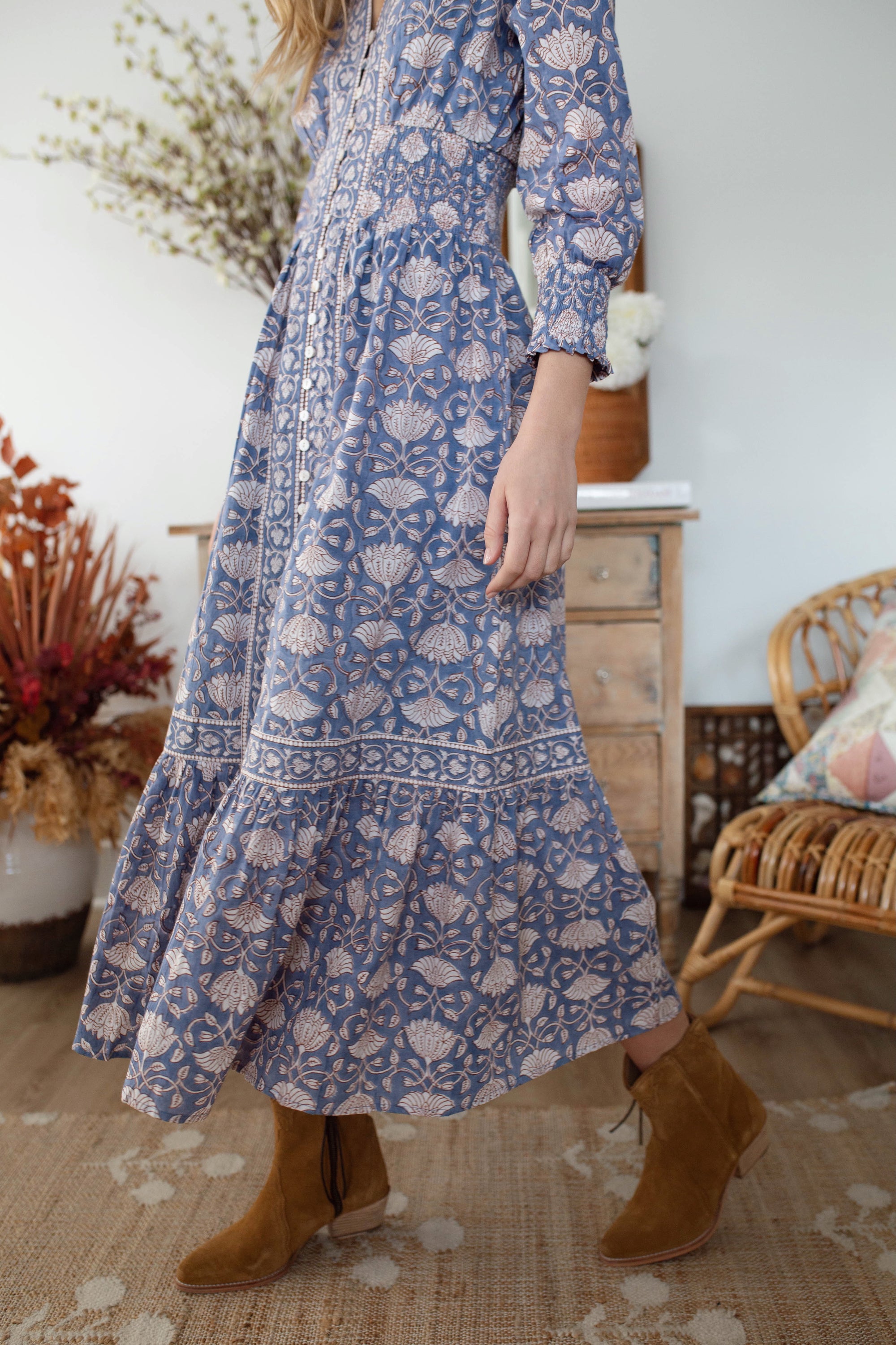 Francesca Dress - Blue Indigo Lotus