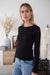 Pointelle Long Sleeve Crewneck - Black