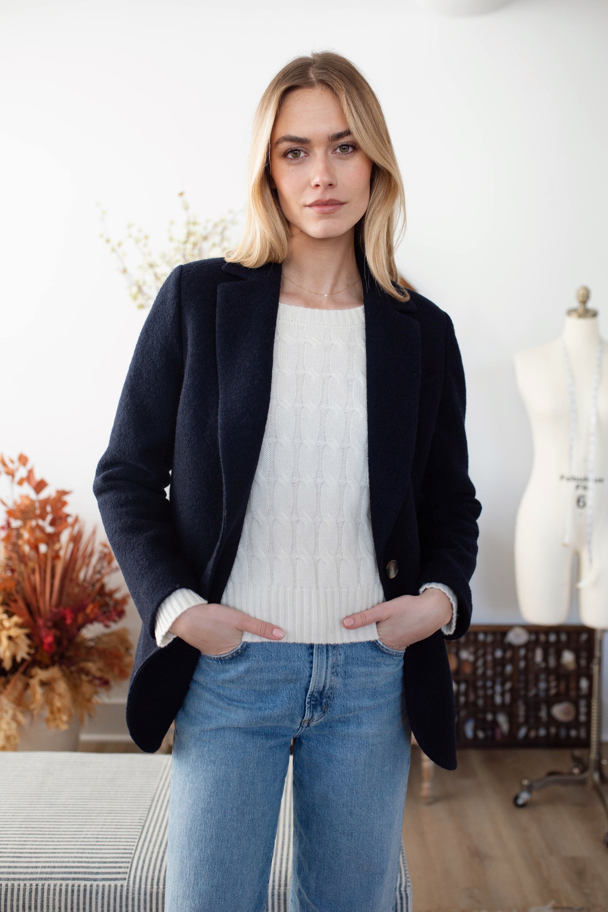 Boiled Wool Blazer - Navy