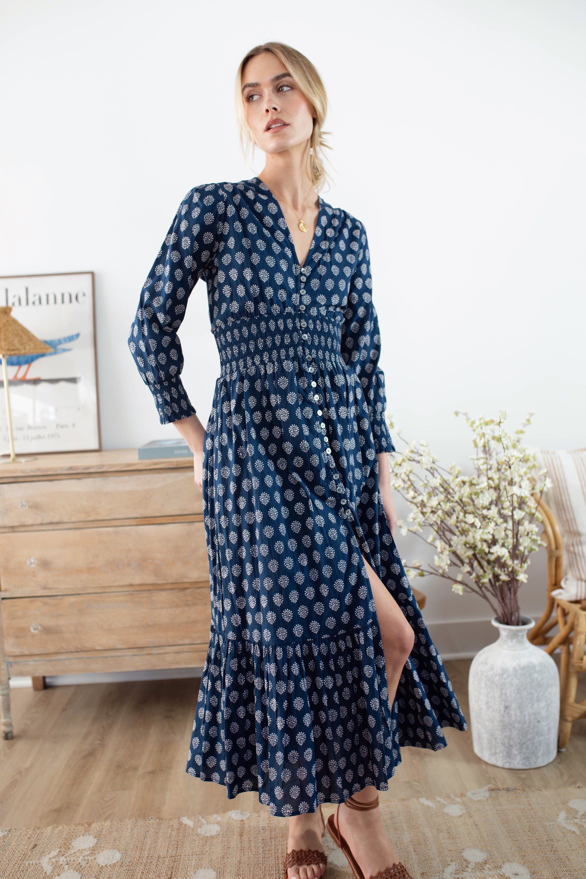 Francesca Dress - Navy Mini Meadow