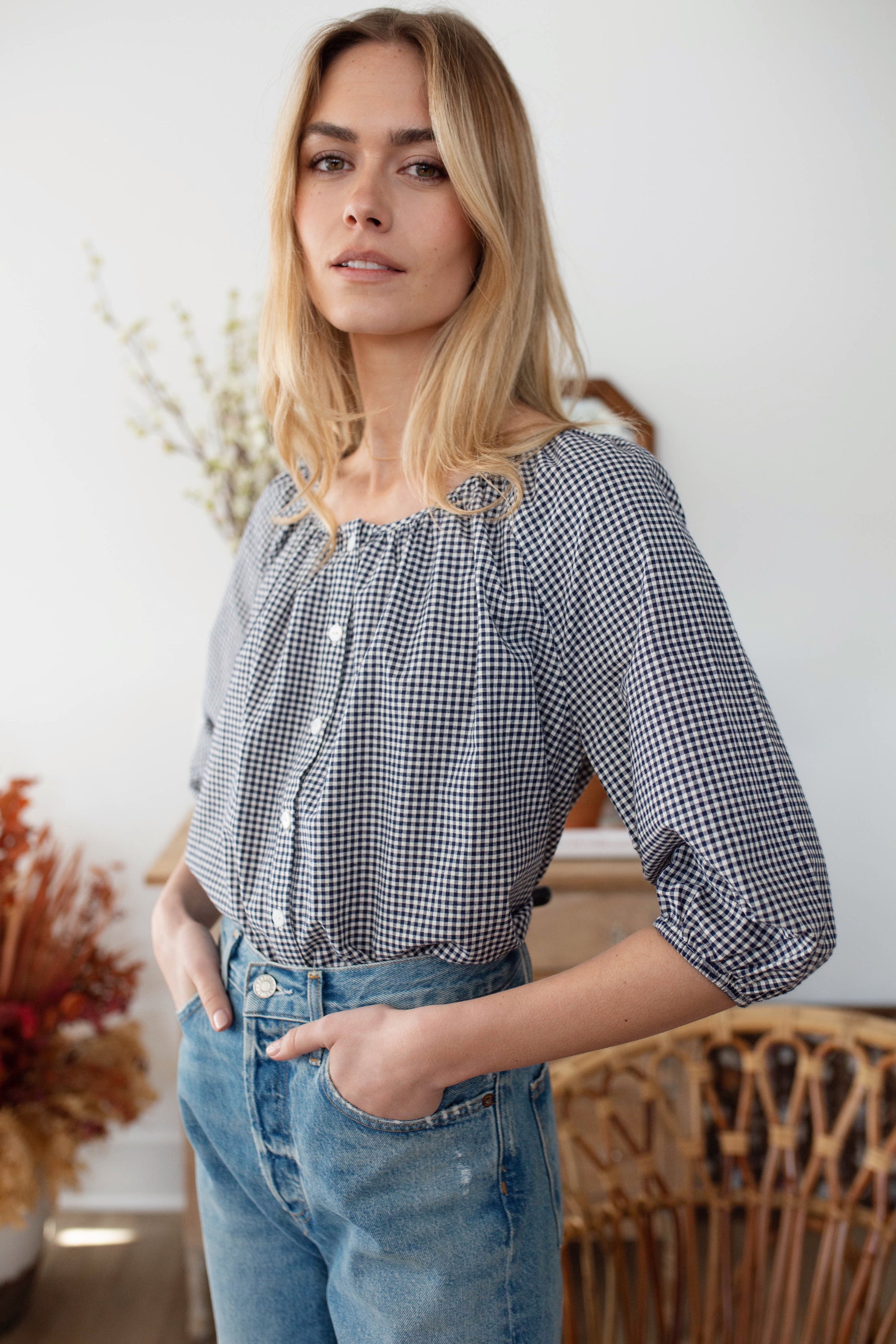 Sophie Top - Navy Mini Gingham