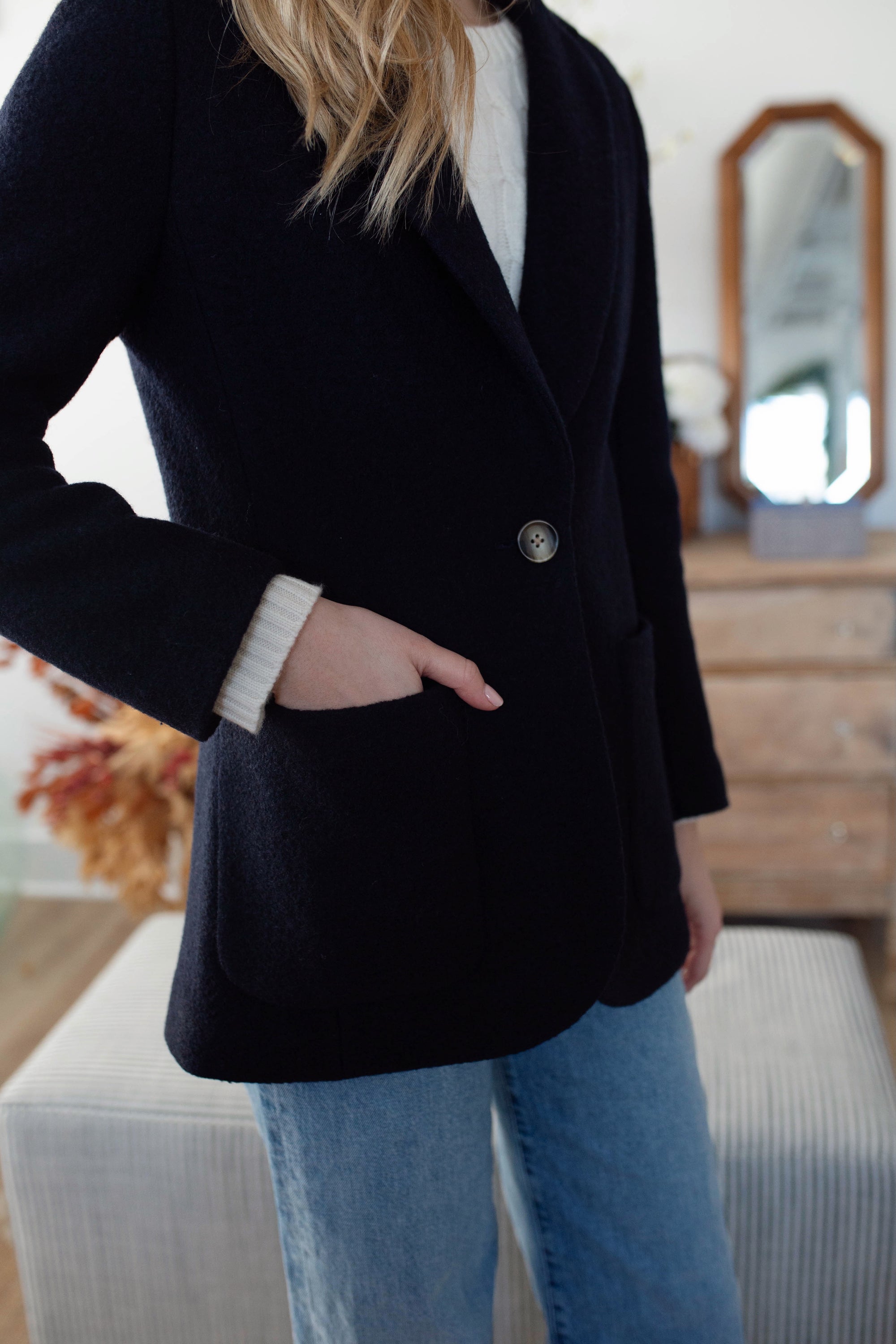 Boiled Wool Blazer - Navy