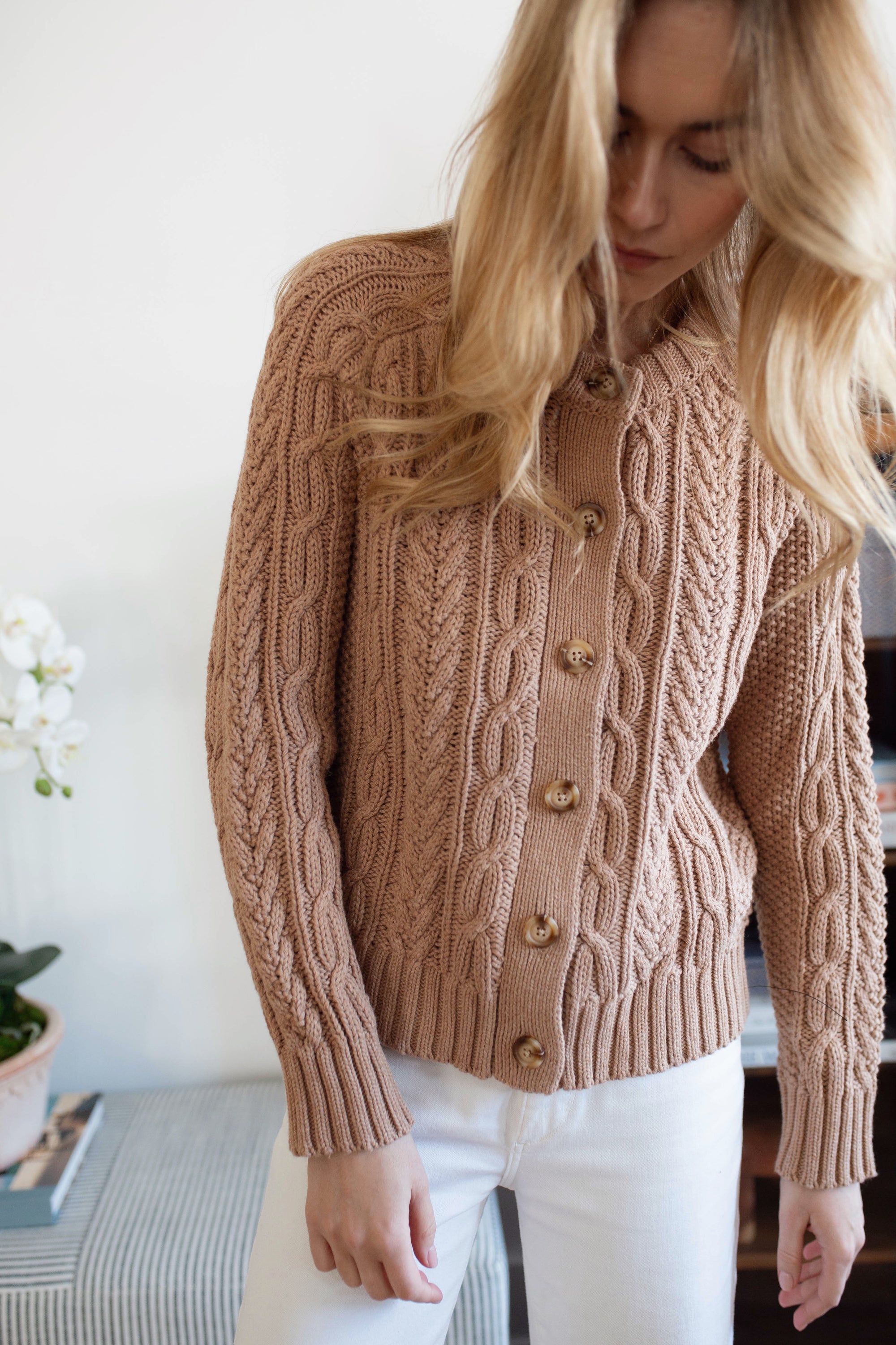 Cable Cardigan - Camel