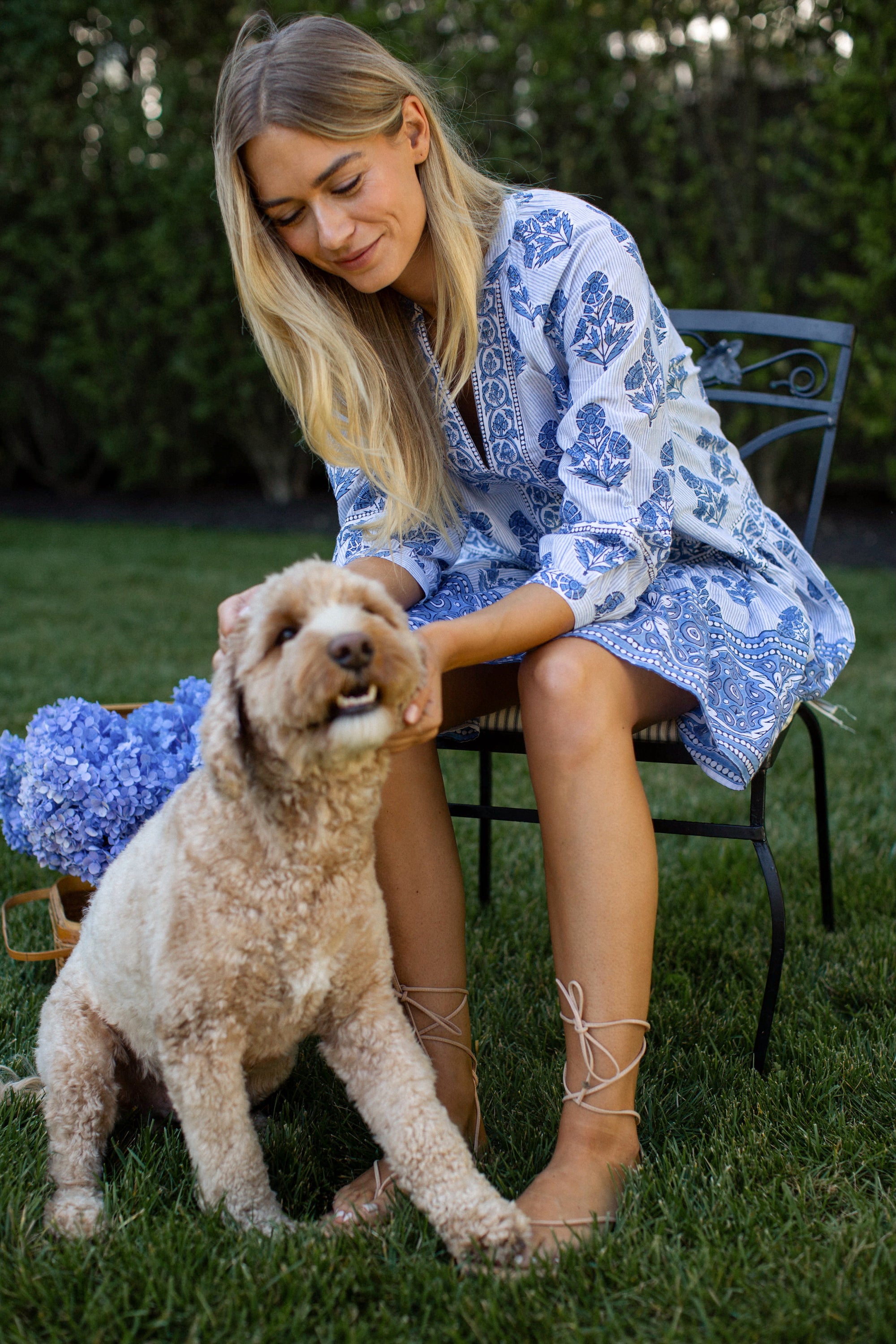 Jeanine Dress - Indigo Striped Hollyhock