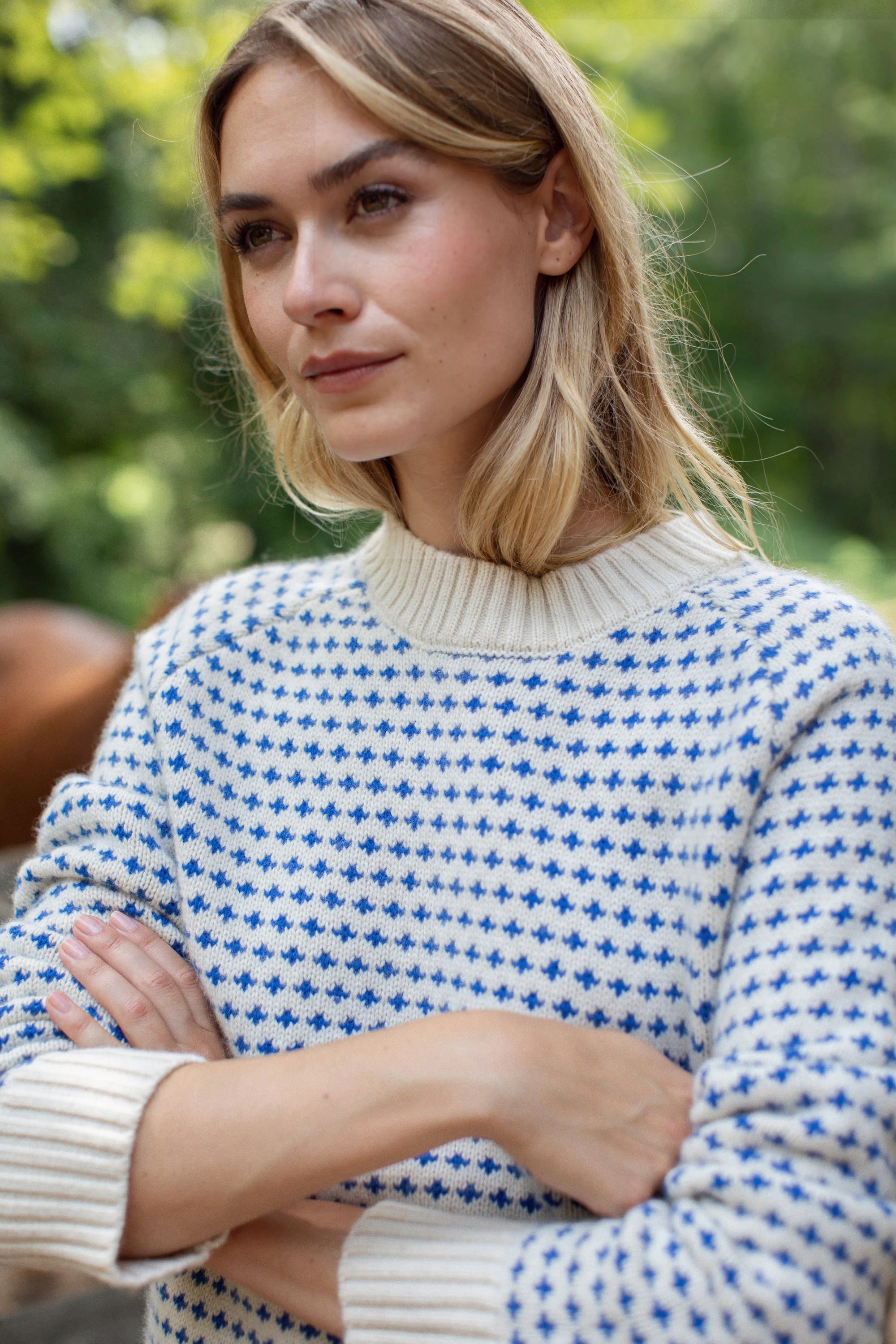 Lodge Sweater - Ivory/Tidal Blue Birdseye