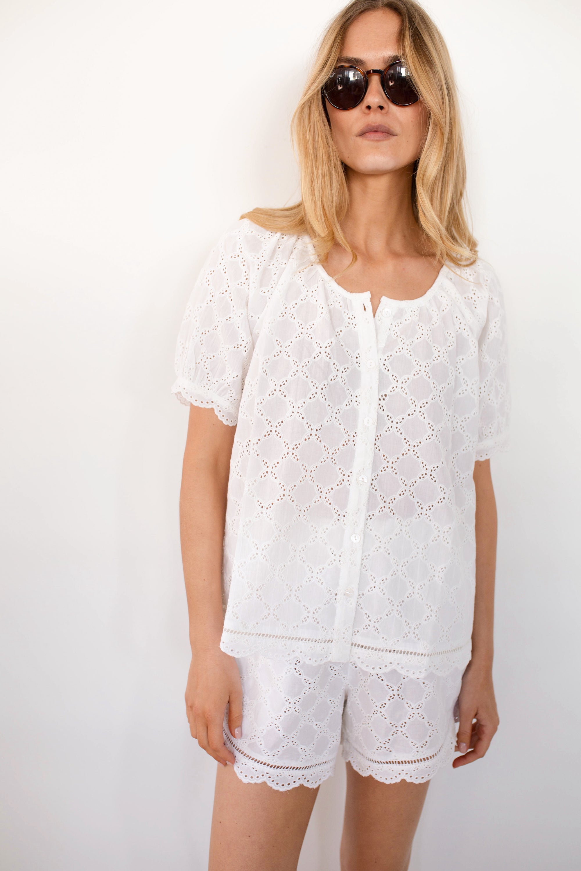 Everly Top - White Lattice Eyelet