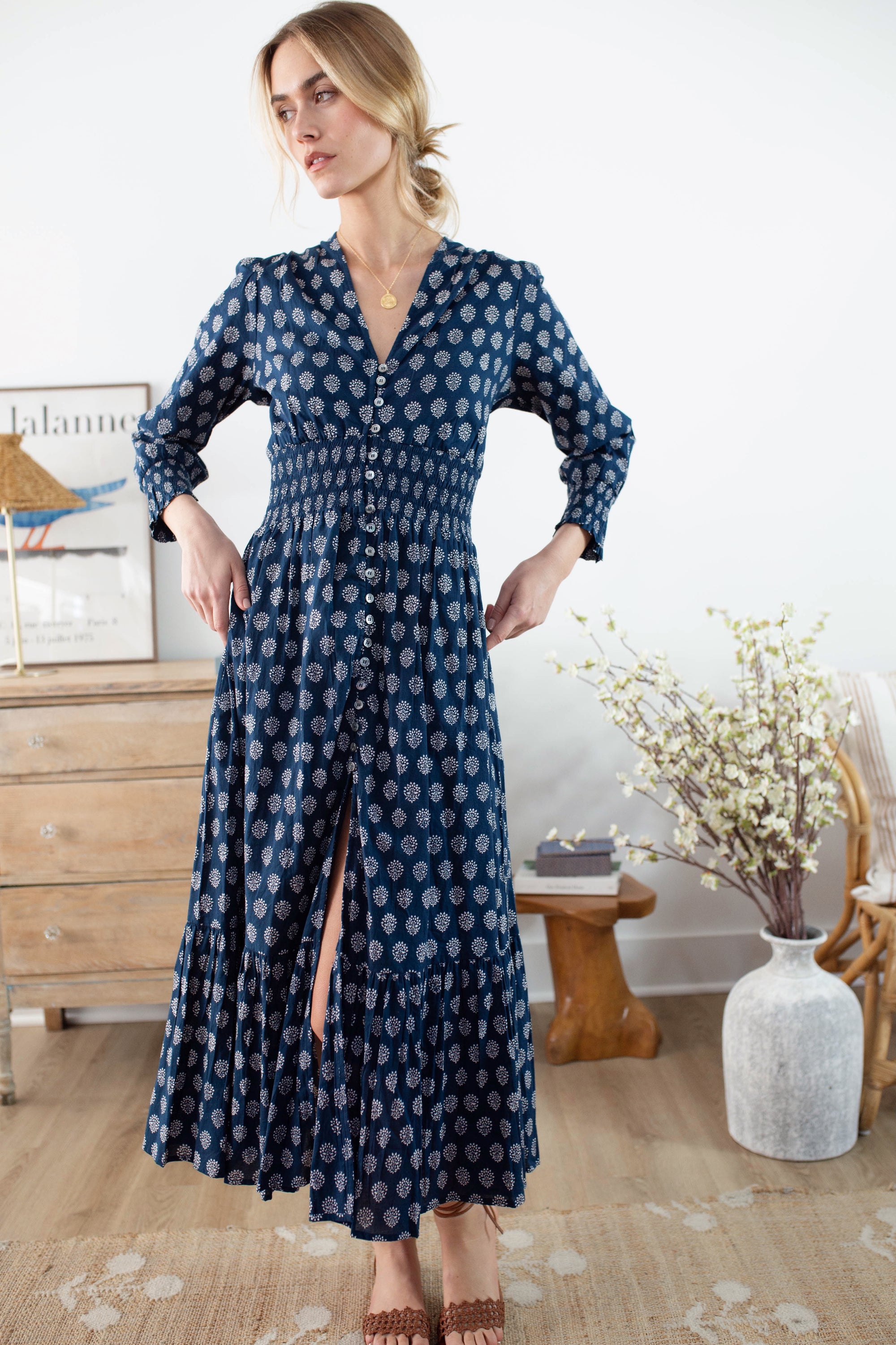 Francesca Dress - Navy Mini Meadow