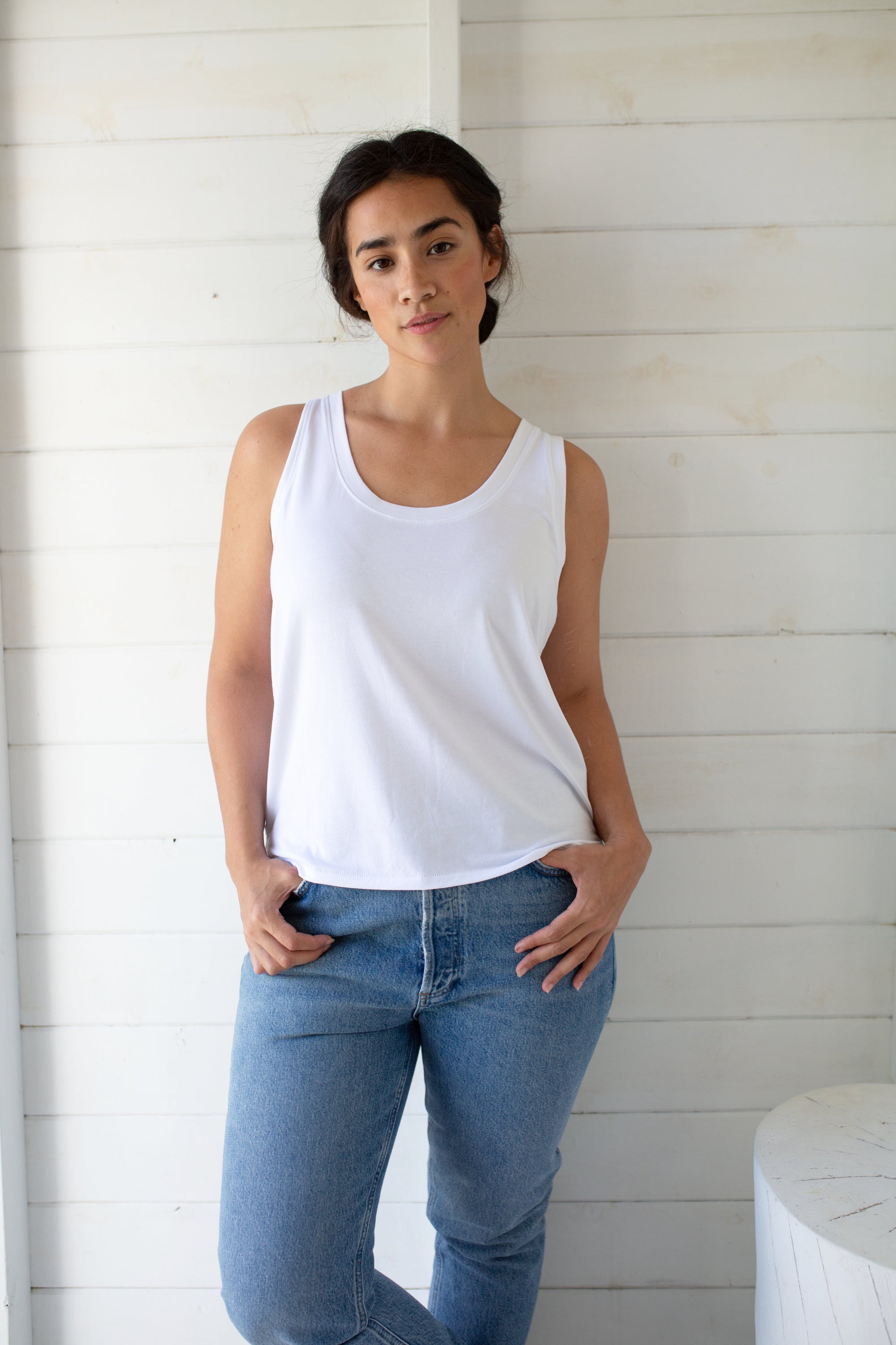 Soft Tee Scoop Tank - White