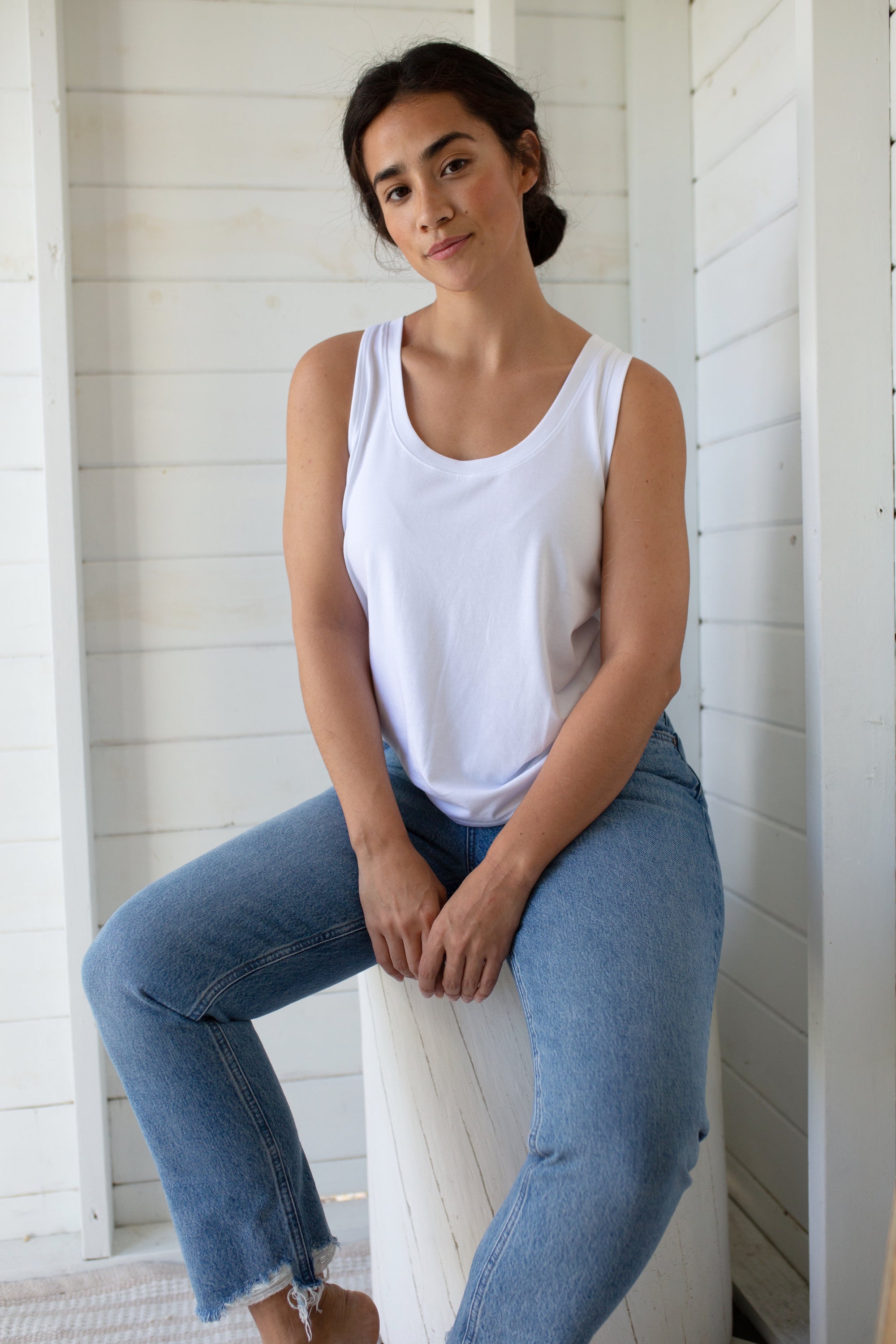 Soft Tee Scoop Tank - White