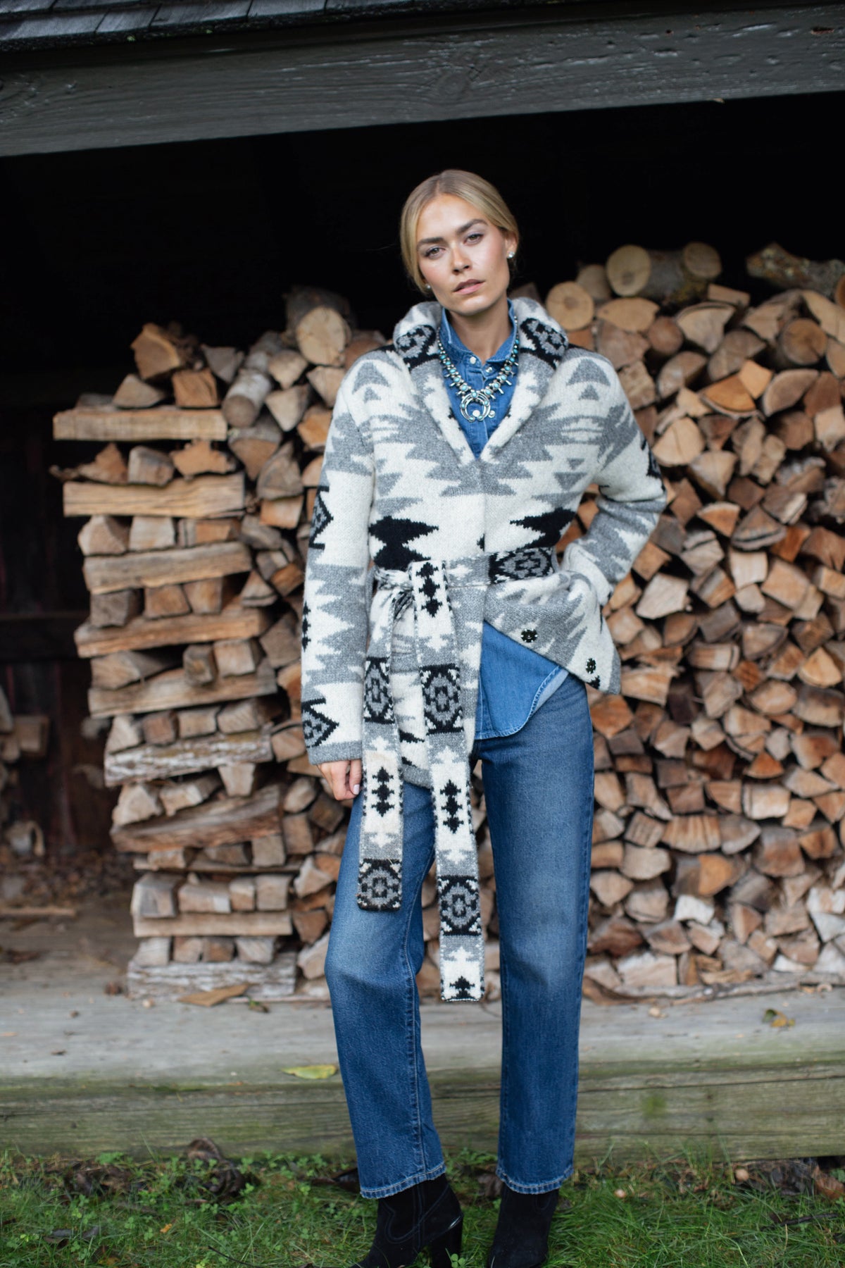 Sedona Sweater Coat - Grey Intarsia