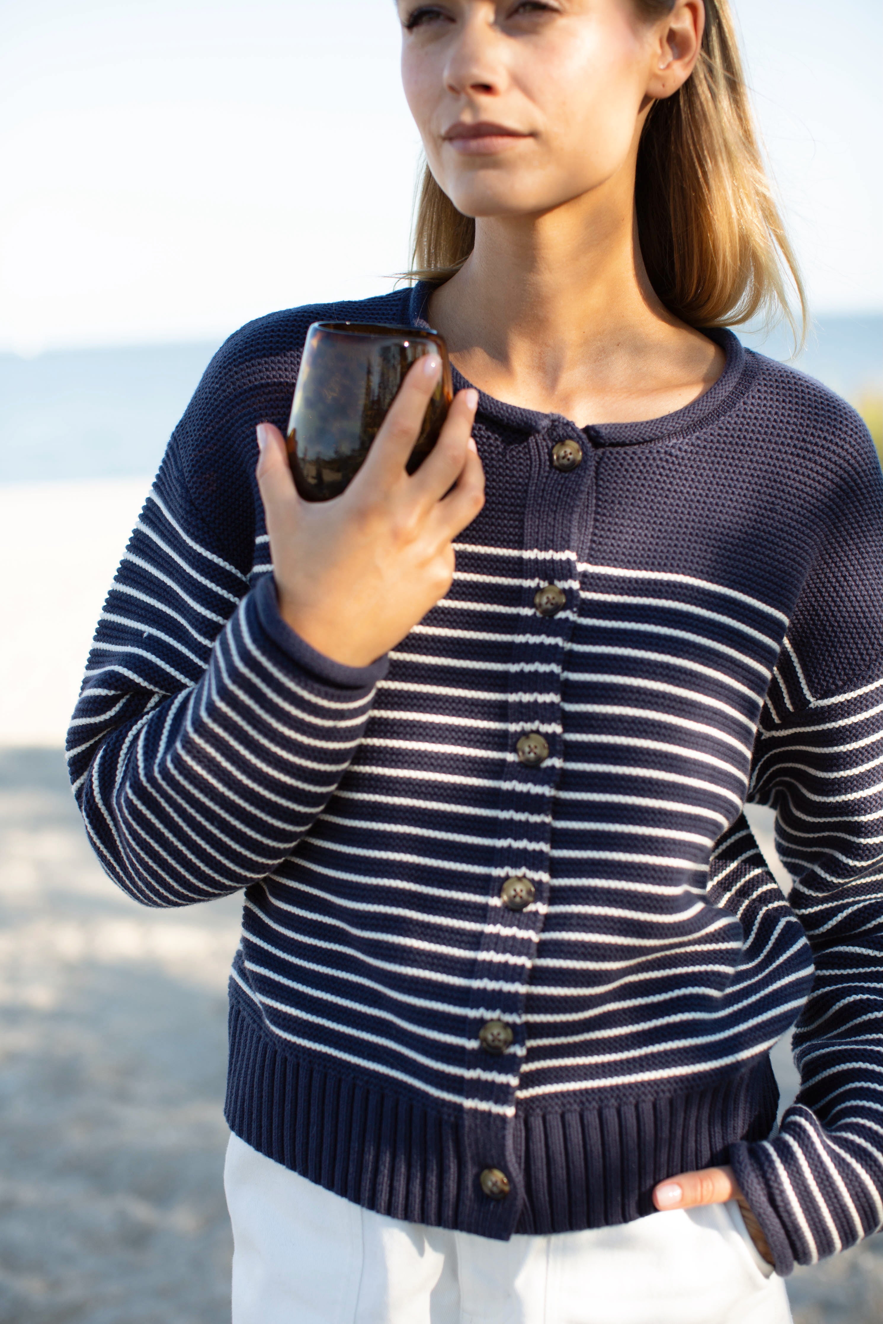 Martha Cardigan - Navy/Ivory Stripe – Marea by Liz Joy
