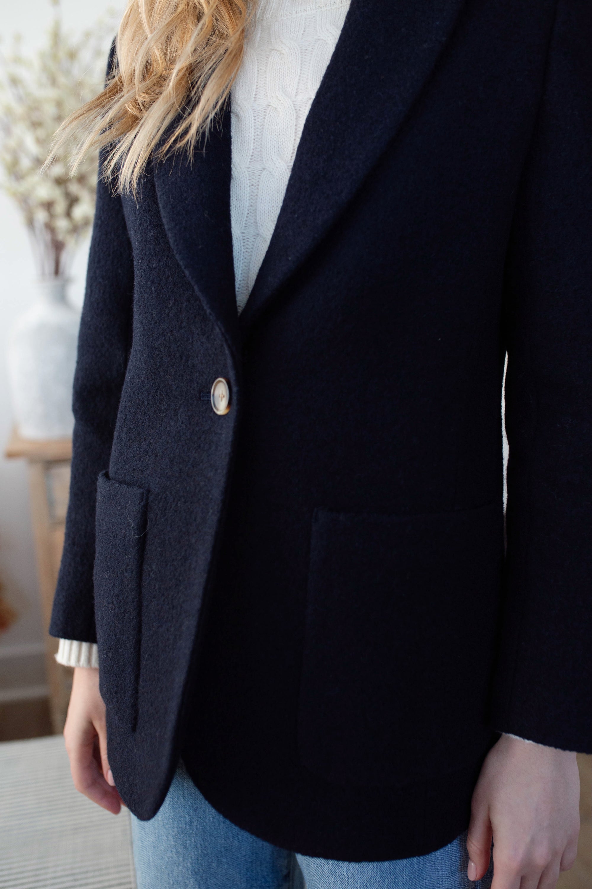 Boiled Wool Blazer - Navy
