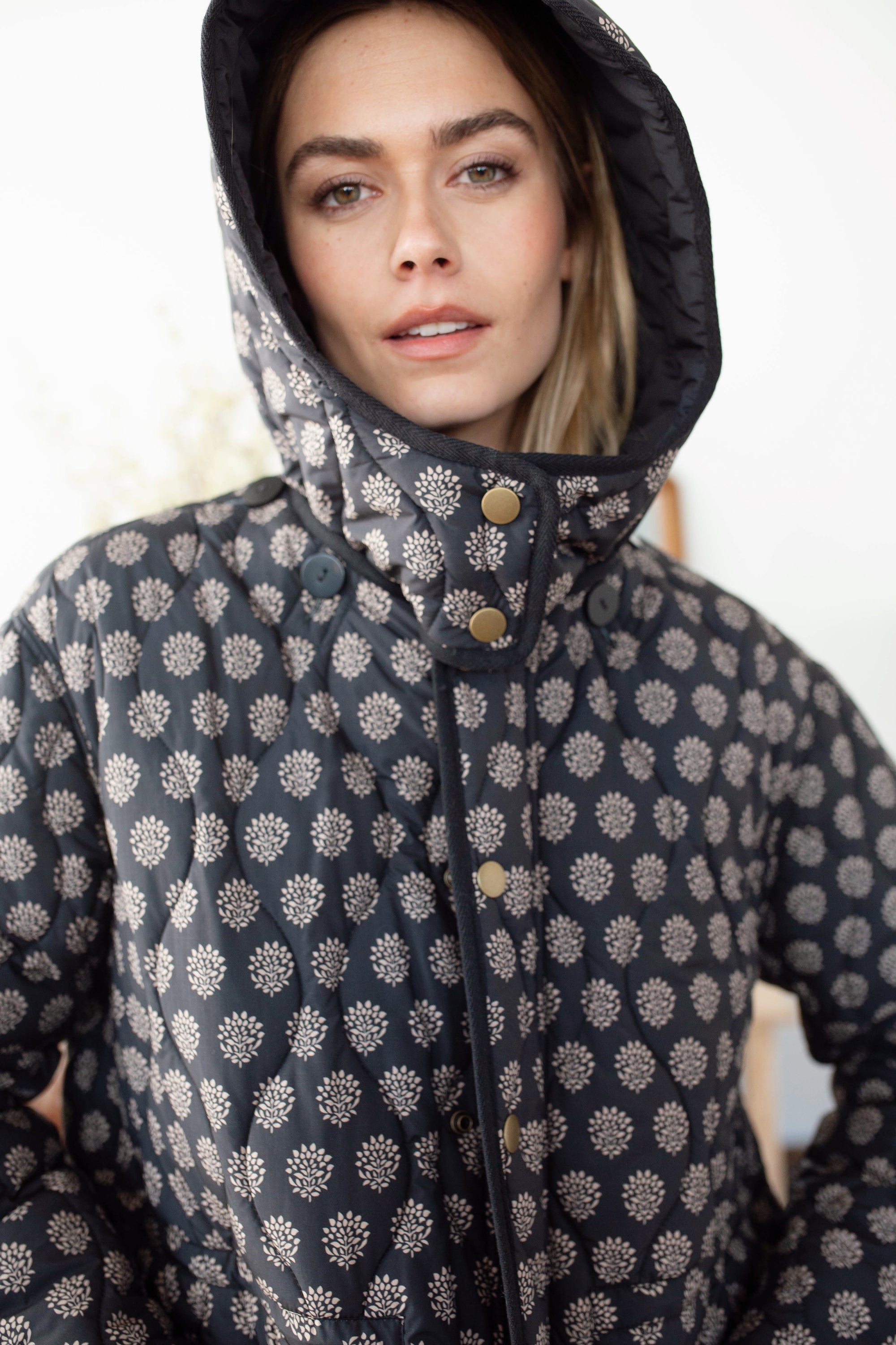 Reversible Quilted Coat - Black Mini Meadow