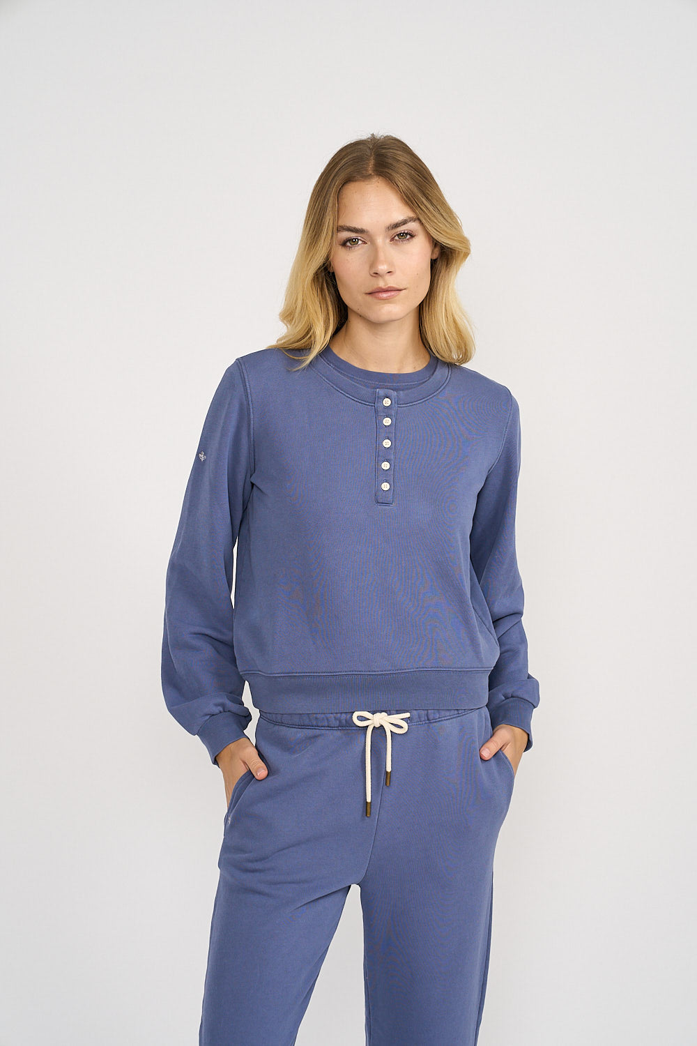 Vintage Terry Henley Sweatshirt - Blue Indigo