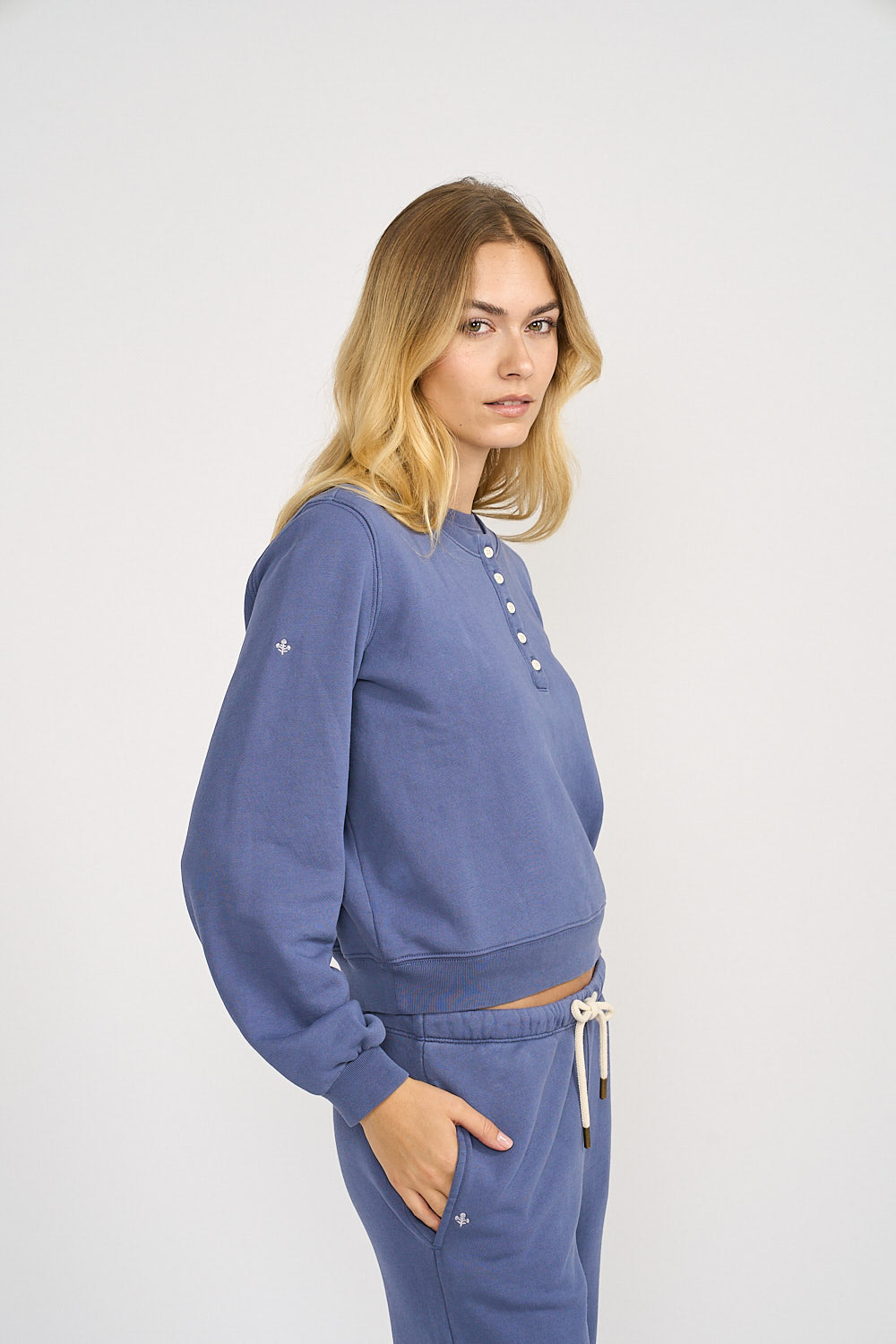Vintage Terry Henley Sweatshirt - Blue Indigo