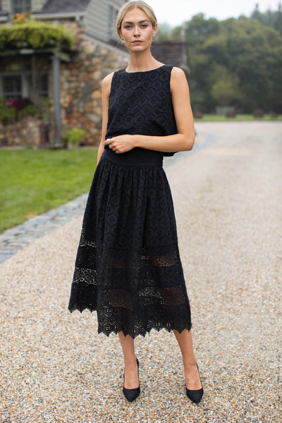 Josie Cotton Eyelet Tank - Black Lyra Eyelet