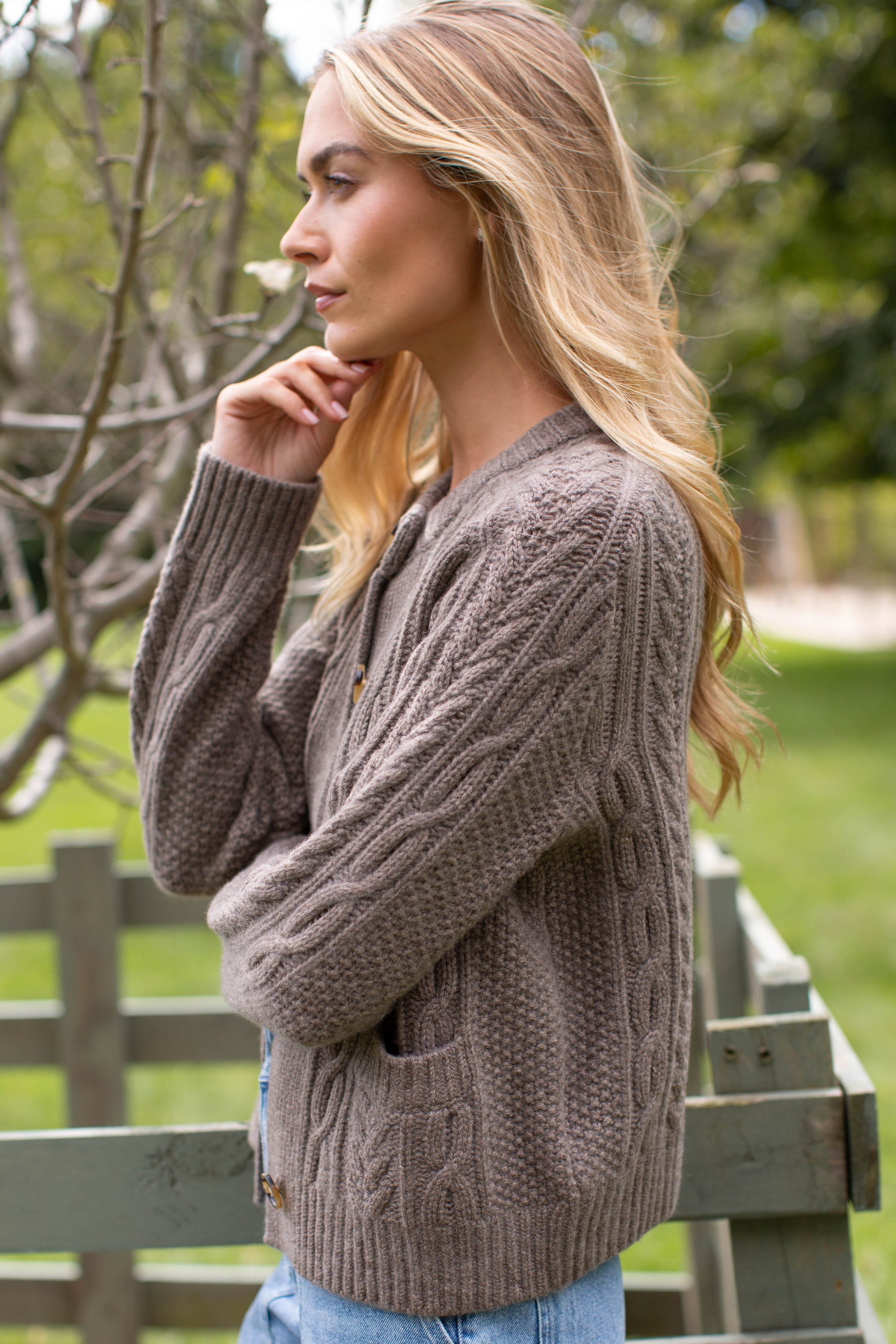 Amalie Cashmere Cardigan - Mushroom Heather – Marea by Liz Joy