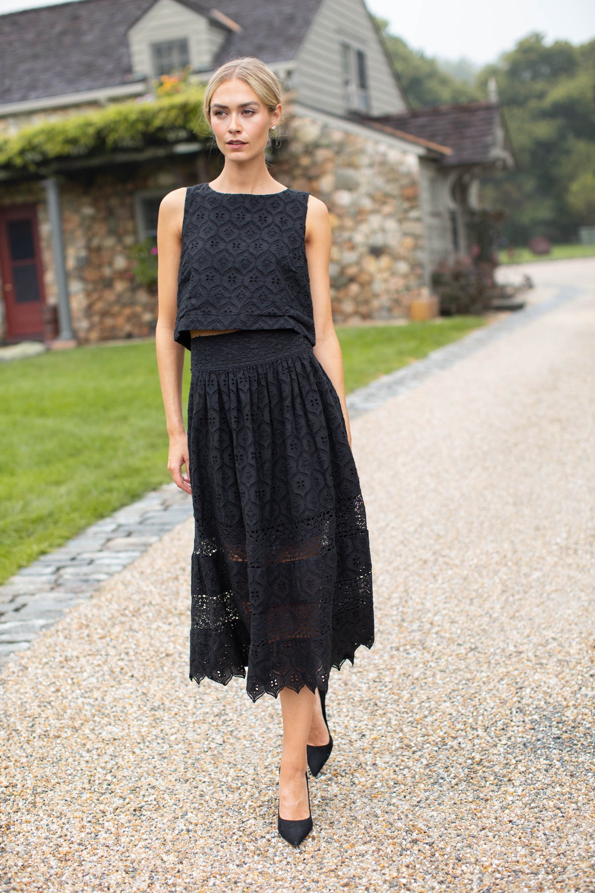Wyatt Cotton Eyelet Skirt - Black Lyra Eyelet