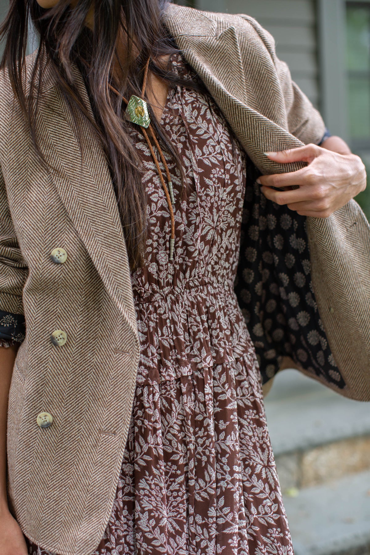 Herringbone Blazer - Chestnut