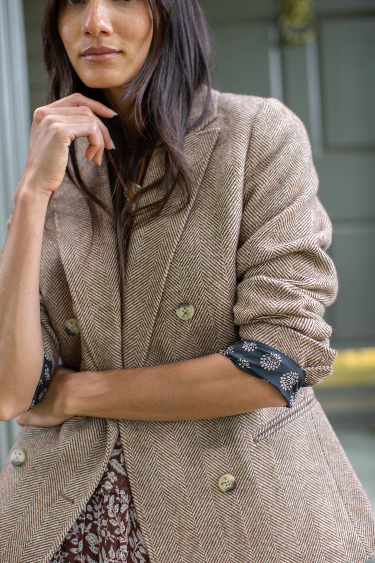 Herringbone Blazer - Chestnut