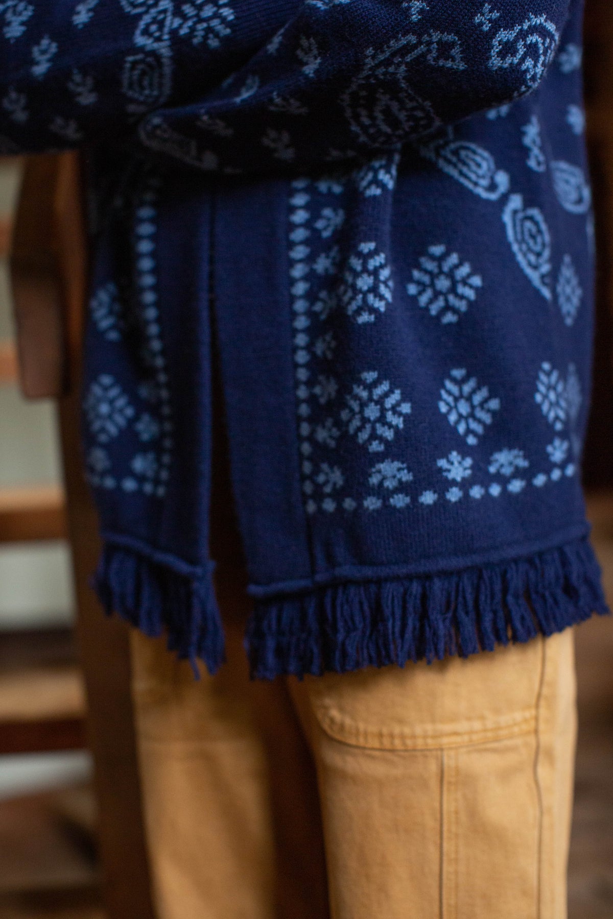 PRE-ORDER Marea Shawl Cardigan in Bandana Fringe - Navy
