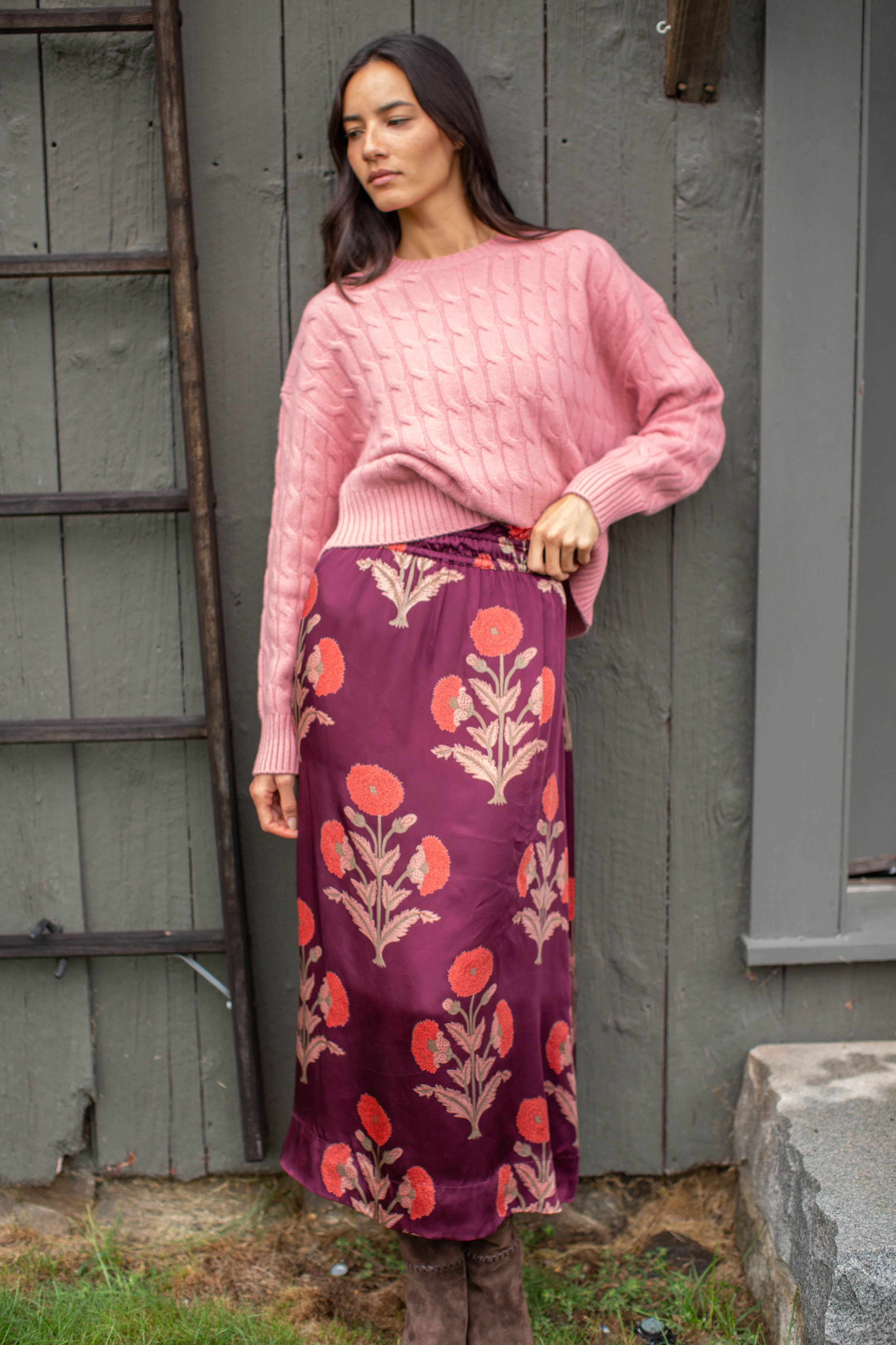 wonnyribbon autumn p-skirt 2XL ピンク Lydia Maxi Skirt - Burgundy Zinnia – Marea by Liz Joy