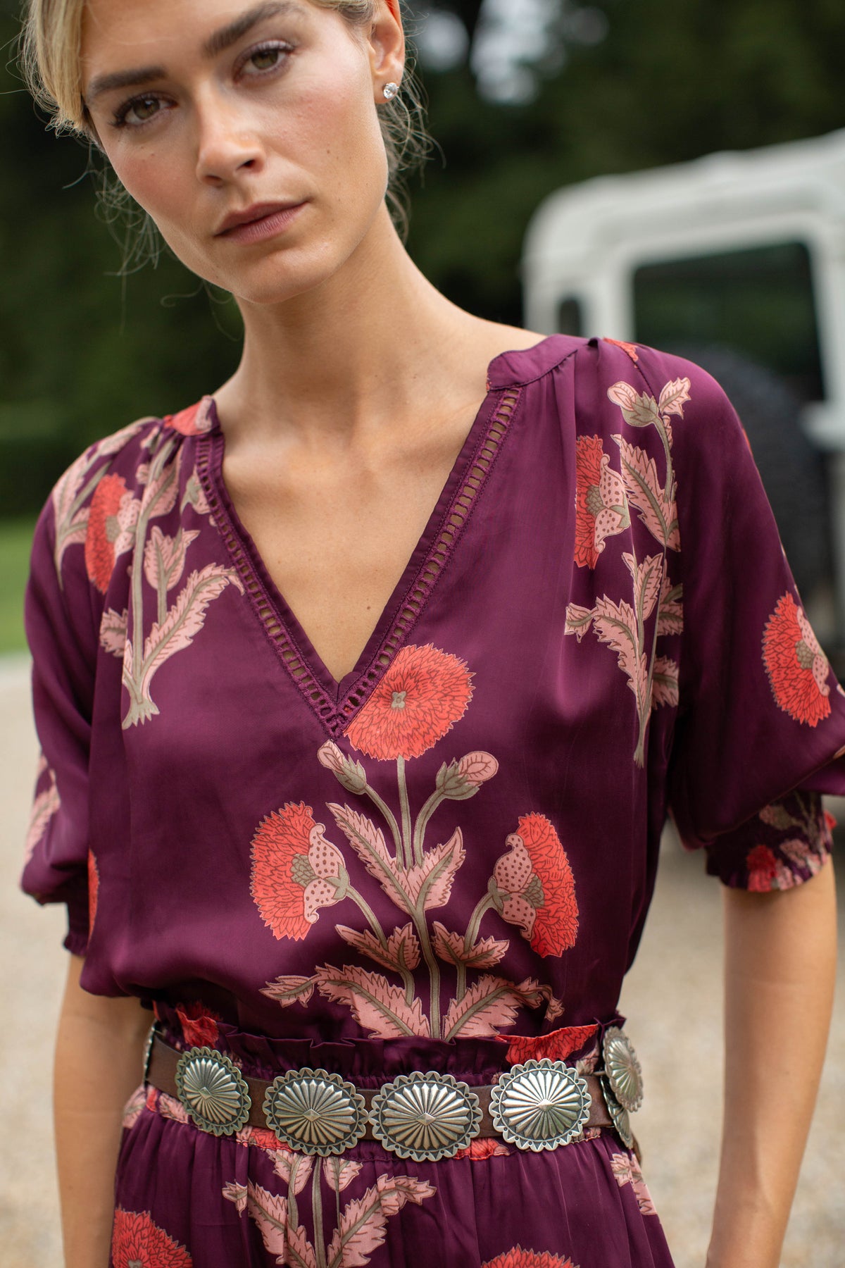 Wynona Top - Burgundy Zinnia