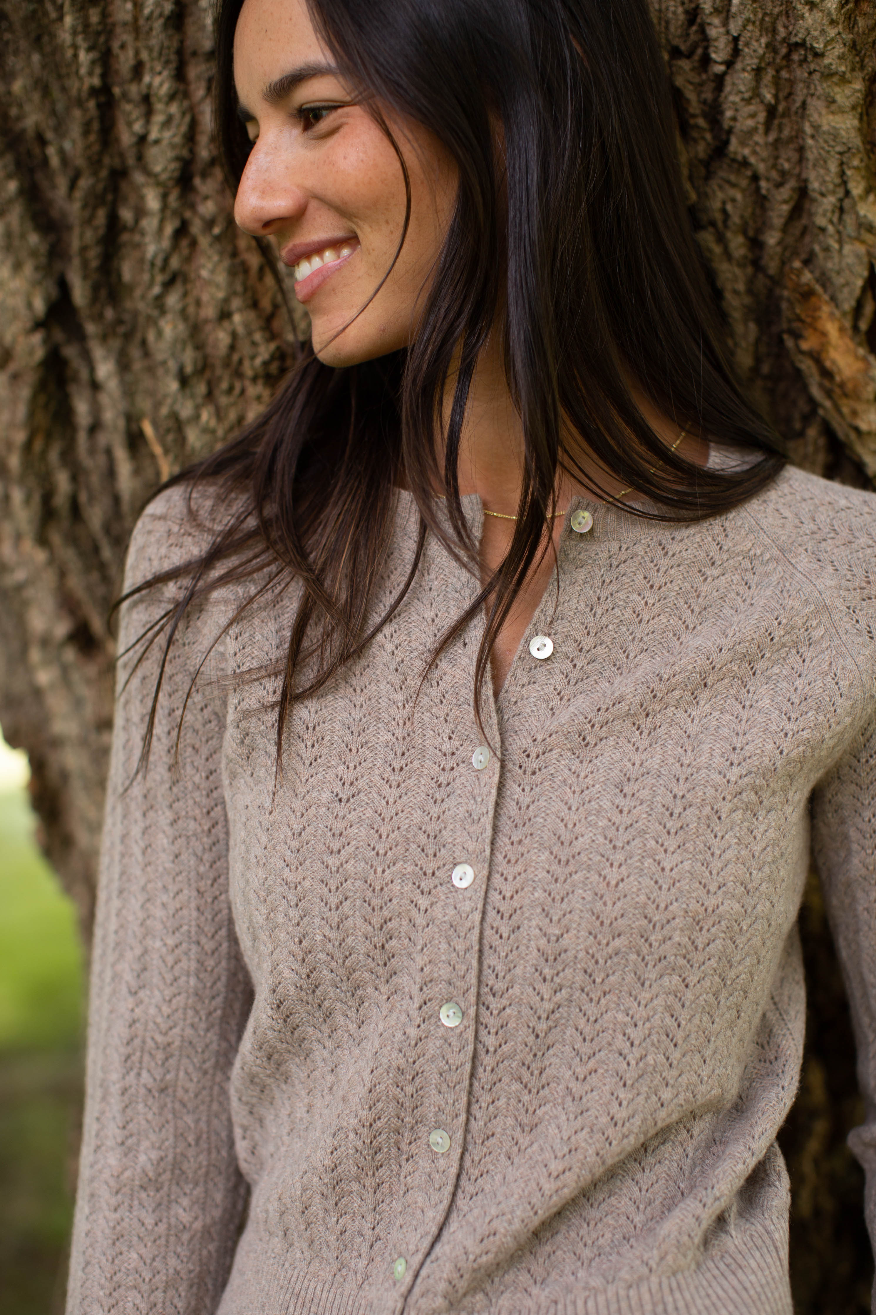 Camilla Pointelle Cardigan - Oatmeal Heather – Marea by Liz Joy