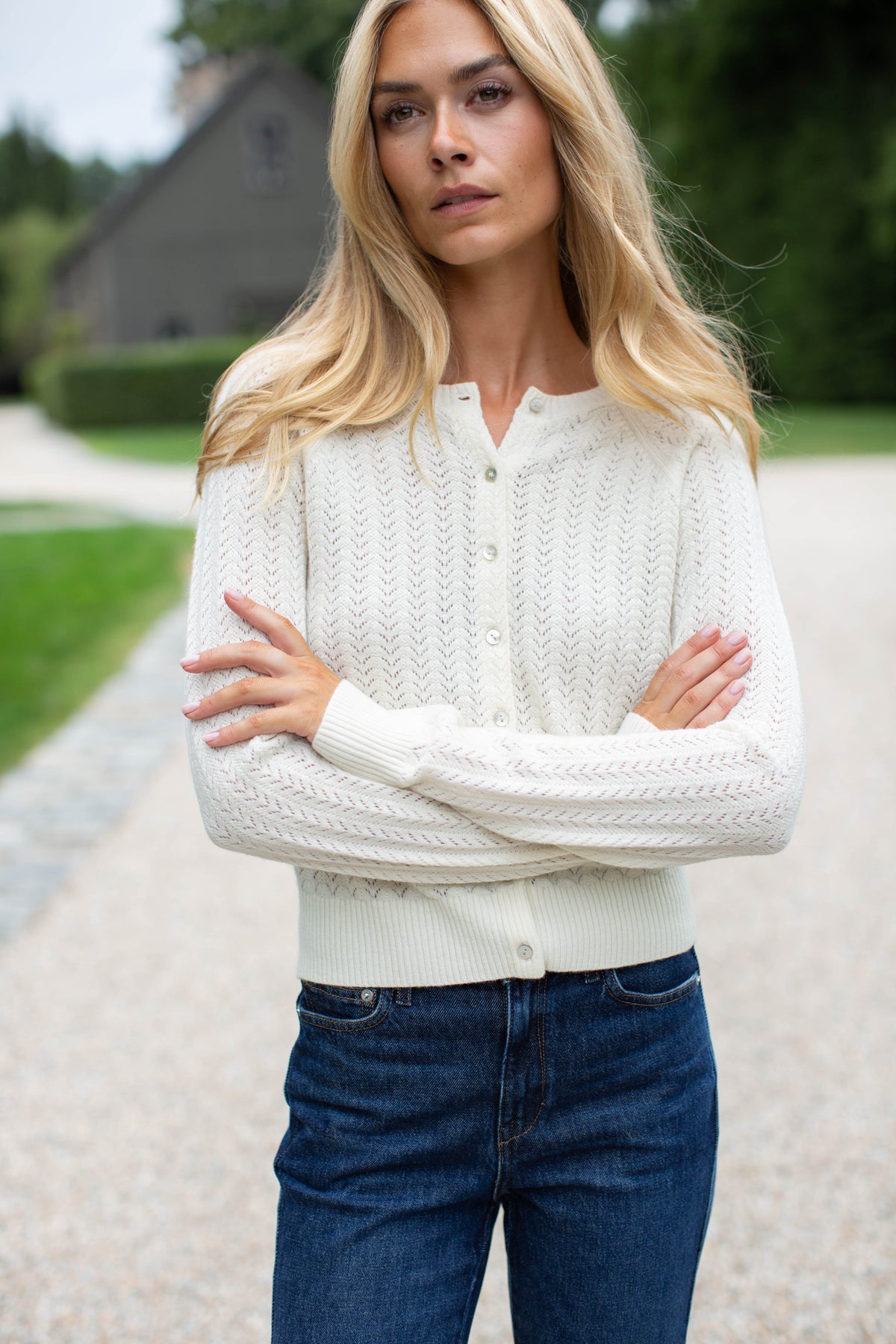 Camilla Pointelle Cardigan - Ivory