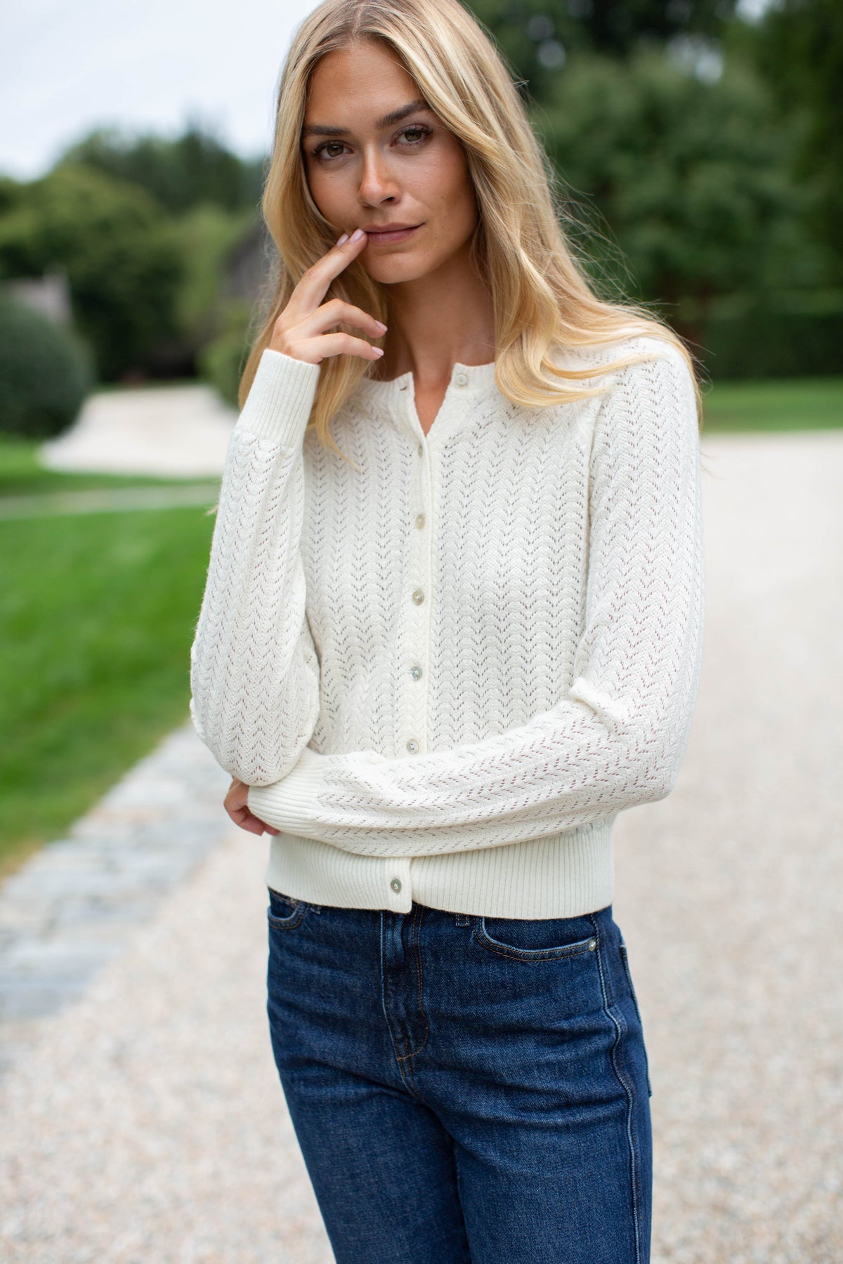 Camilla Pointelle Cardigan - Ivory
