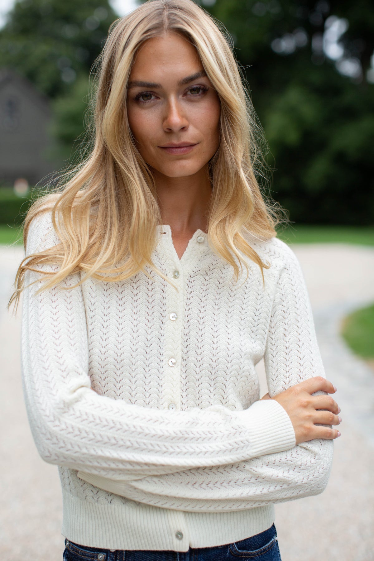 Camilla Pointelle Cardigan - Ivory