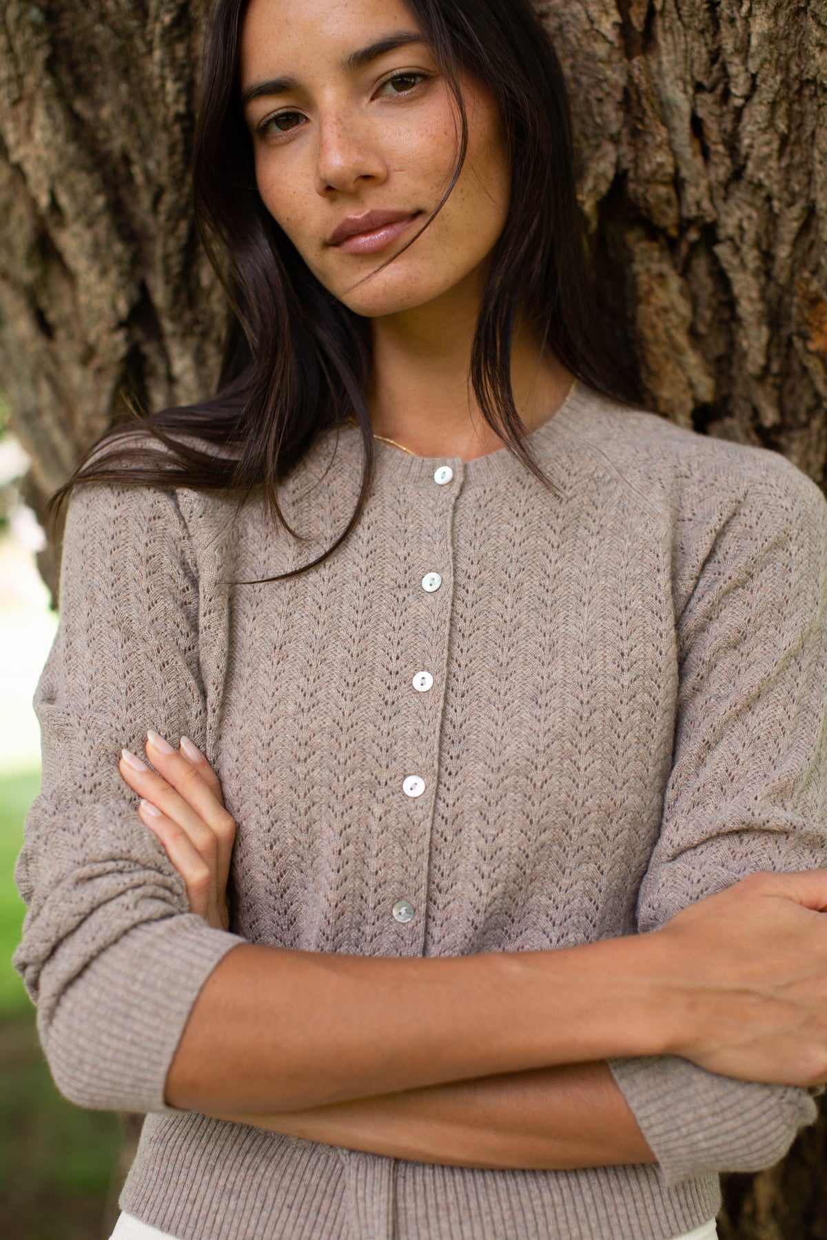 Camilla Pointelle Cardigan - Oatmeal Heather