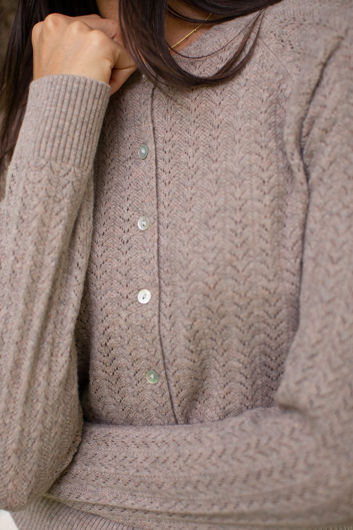 Camilla Pointelle Cardigan - Oatmeal Heather