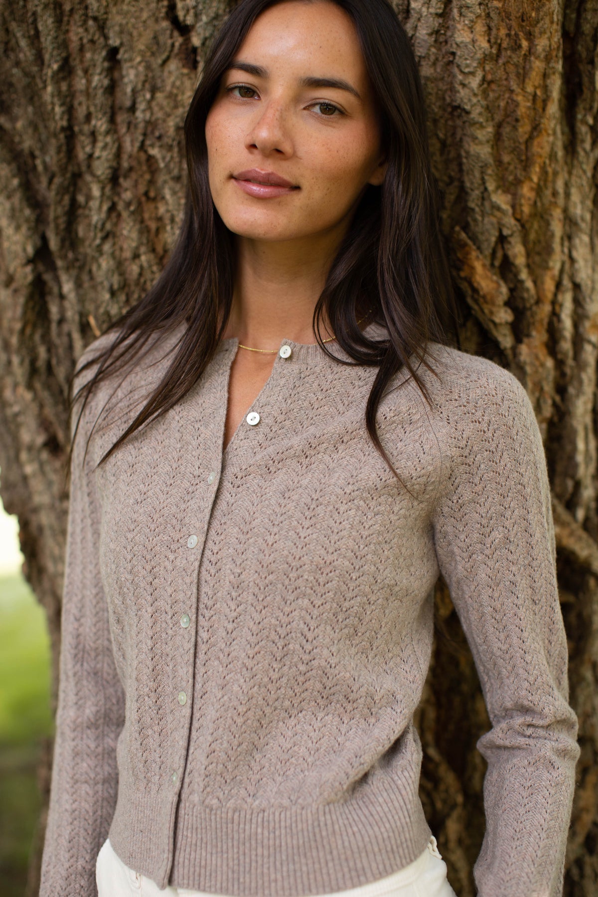 Camilla Pointelle Cardigan - Oatmeal Heather