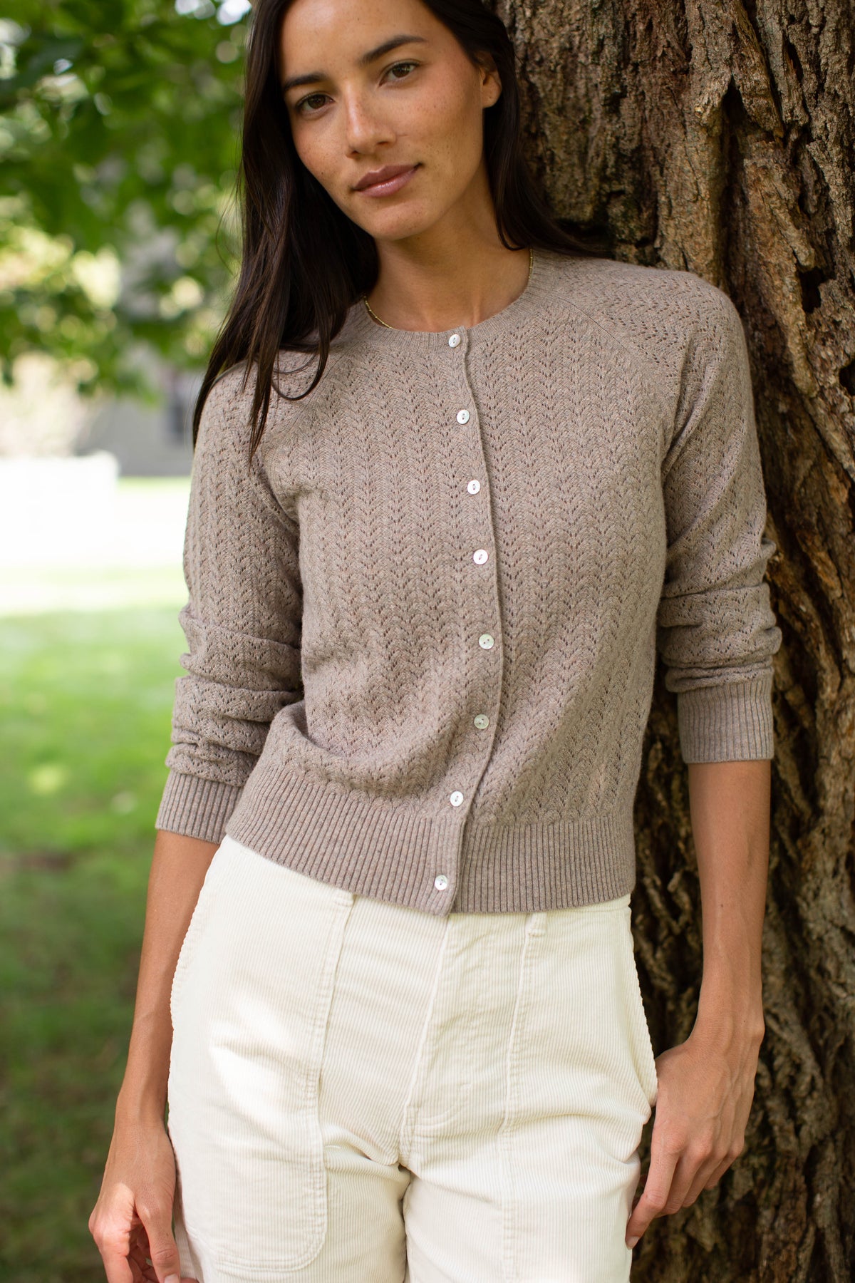 Camilla Pointelle Cardigan - Oatmeal Heather
