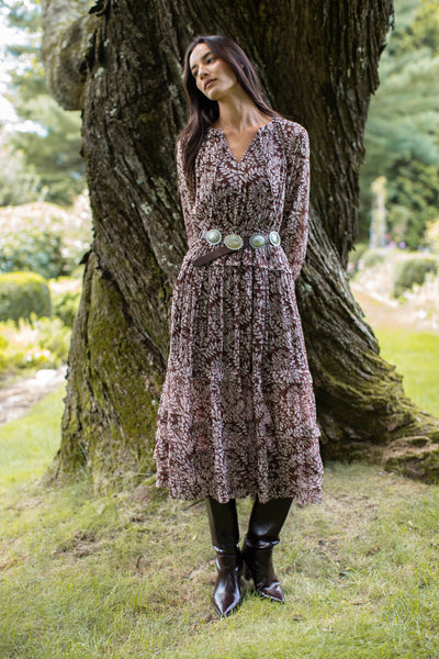 Willow Chiffon Midi Dress - Chocolate Lace Floral
