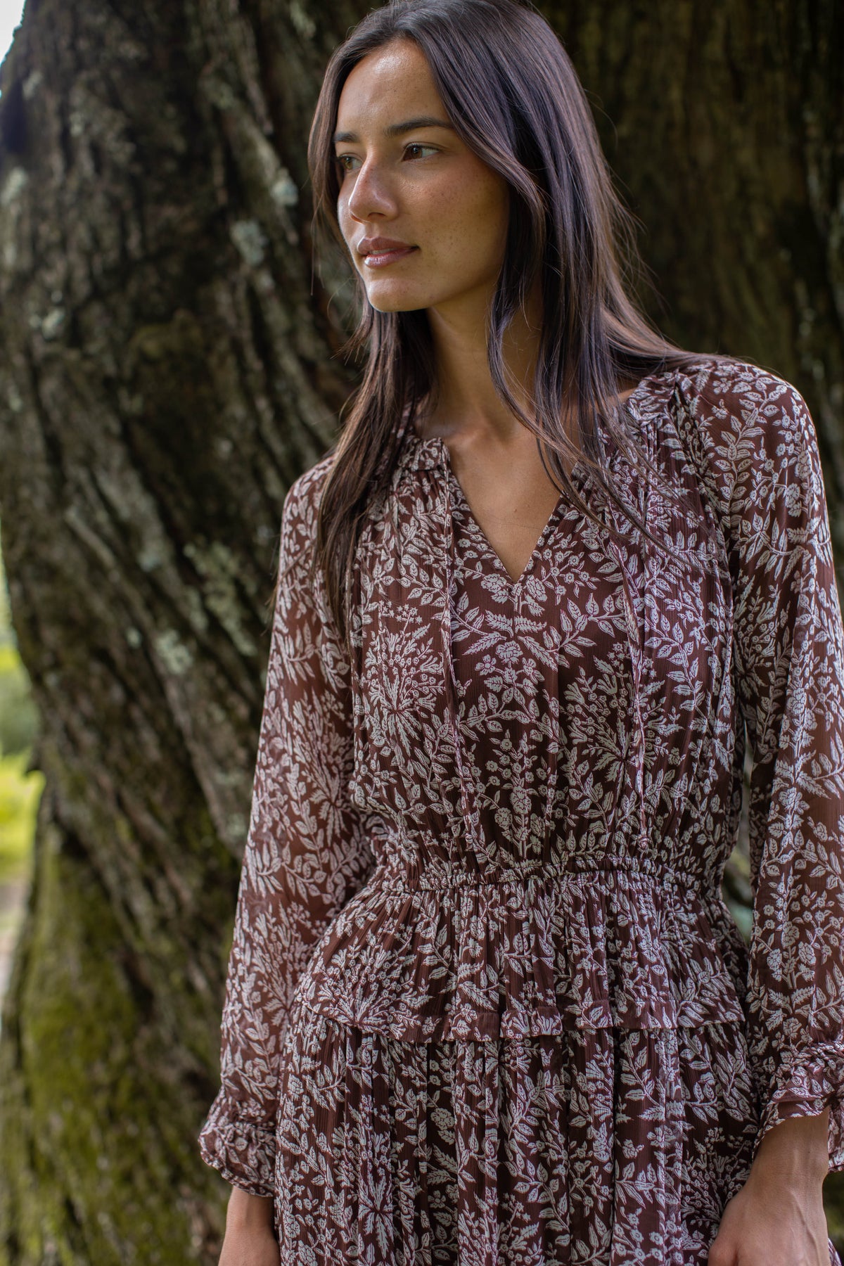 Willow Chiffon Midi Dress - Chocolate Lace Floral