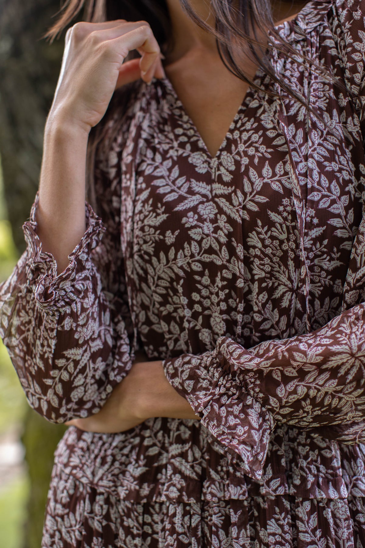 Willow Chiffon Midi Dress - Chocolate Lace Floral